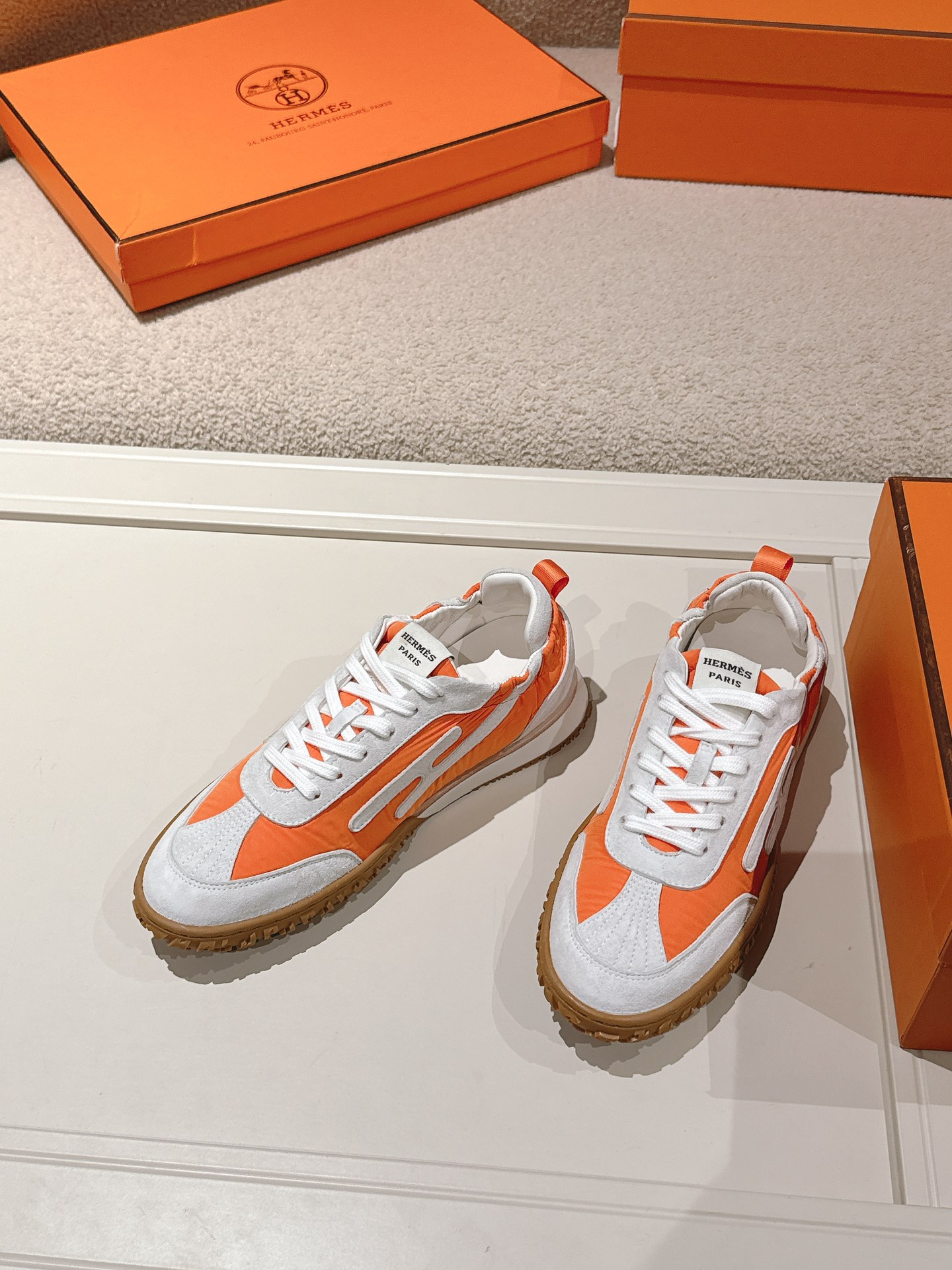 Hermes Suede Leather H Sneaker Orange