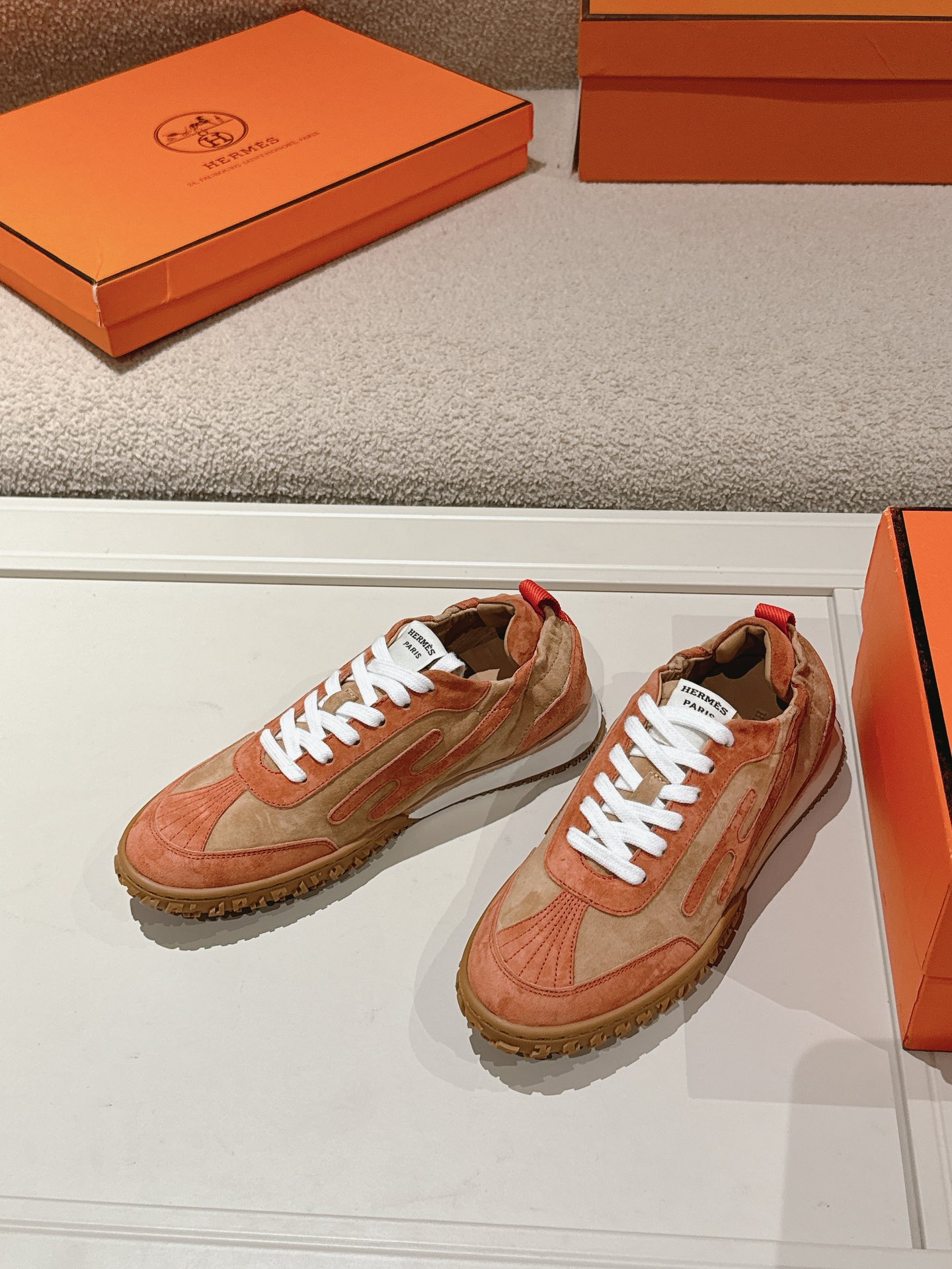 Hermes H Suede Sneakers Tan