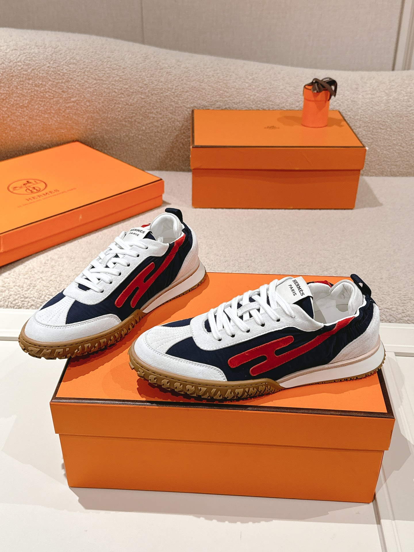 Hermes Suede H Sneakers Navy
