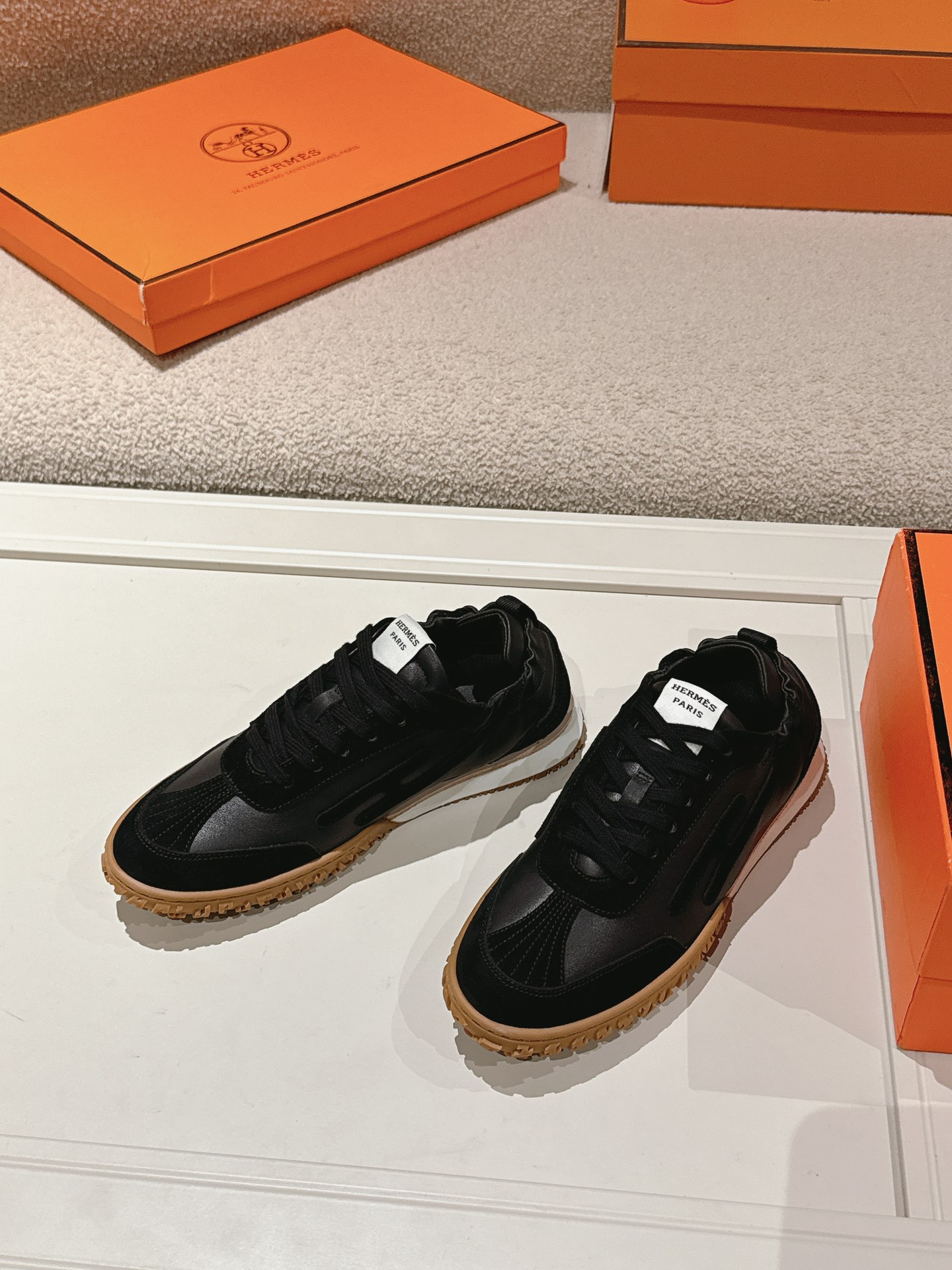 Hermes H Detail Suede Sneakers Black