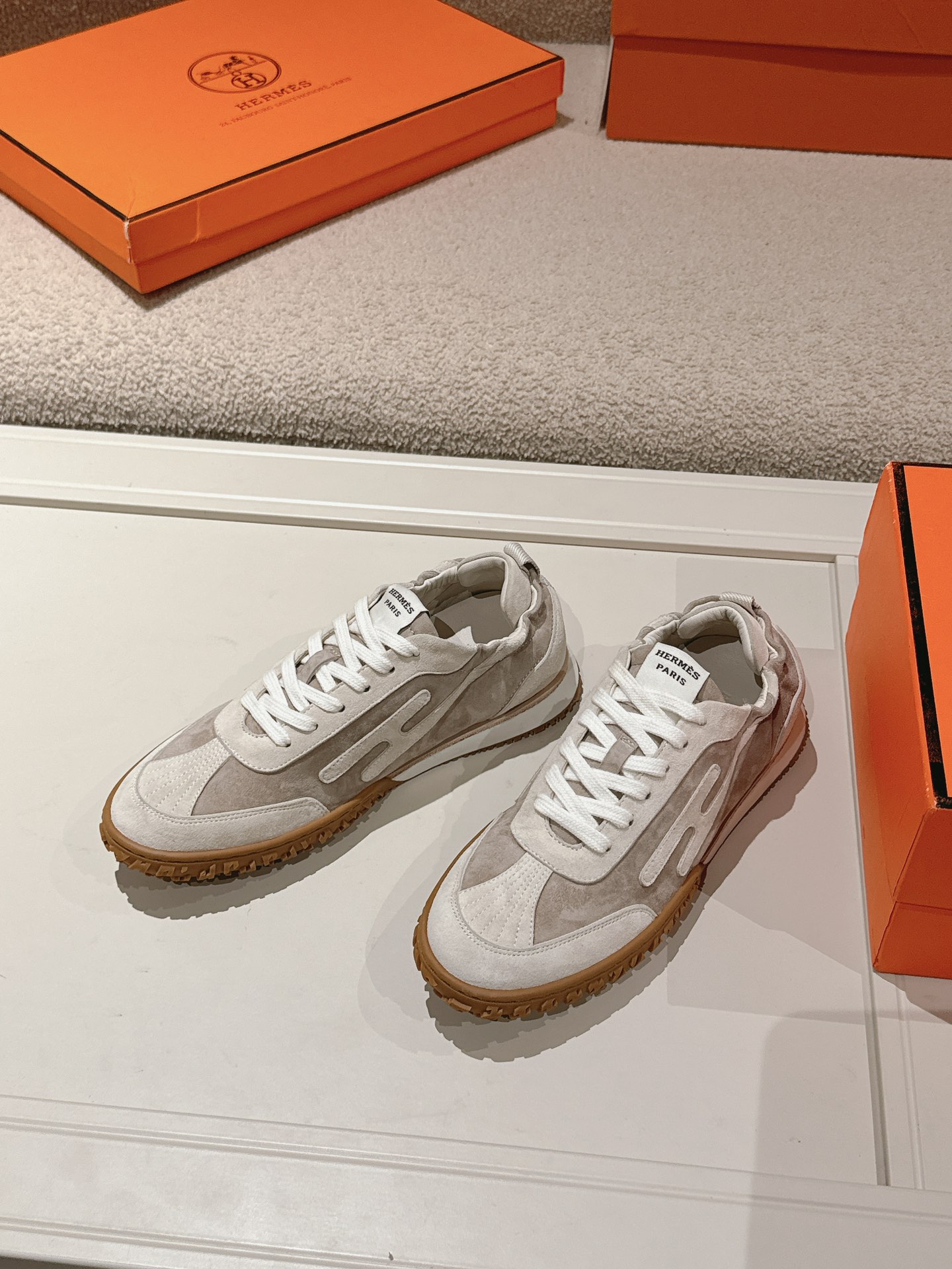 Hermes Suede H Sneakers Beige