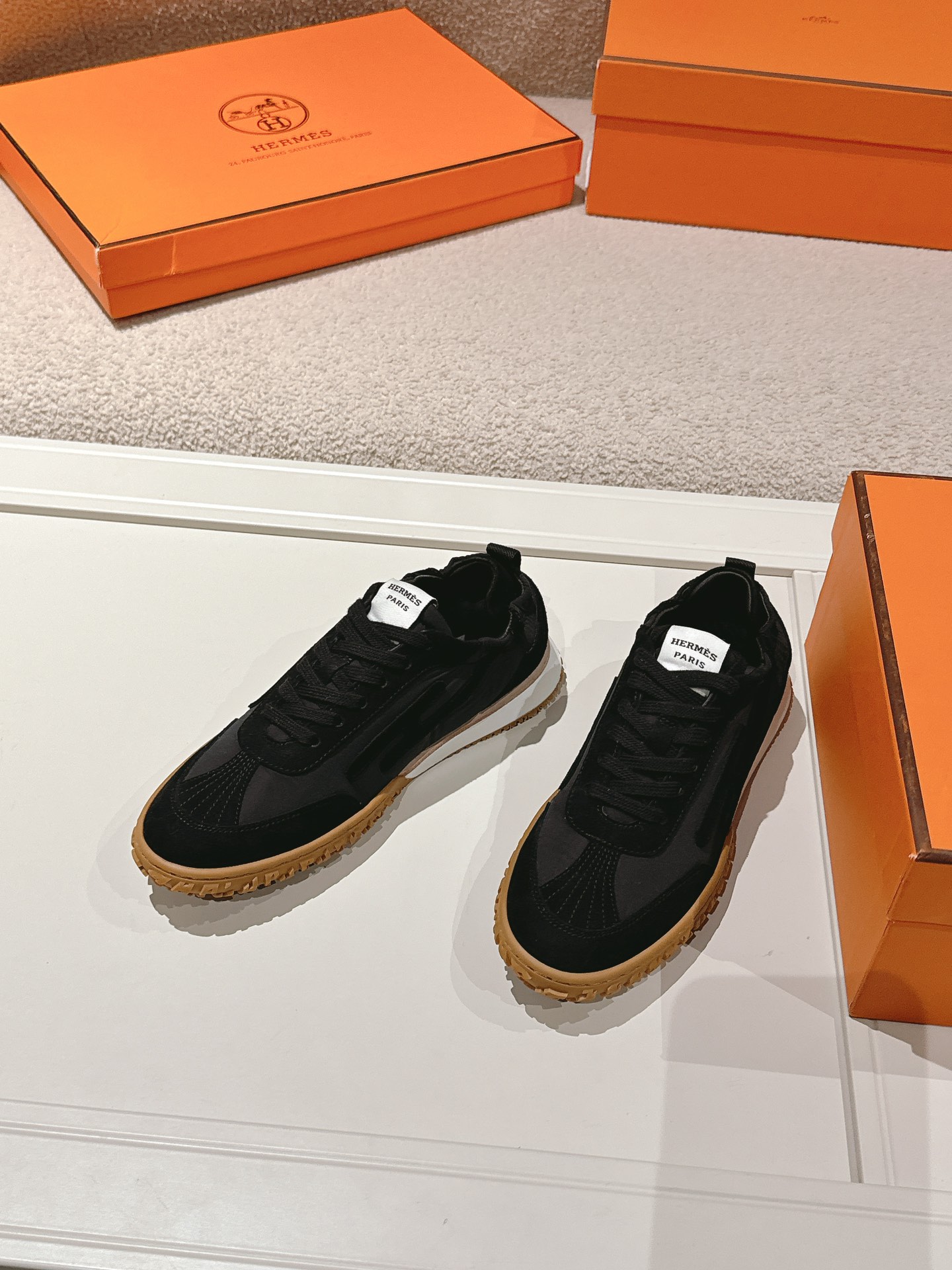 Hermes H Detail Suede Sneaker Black