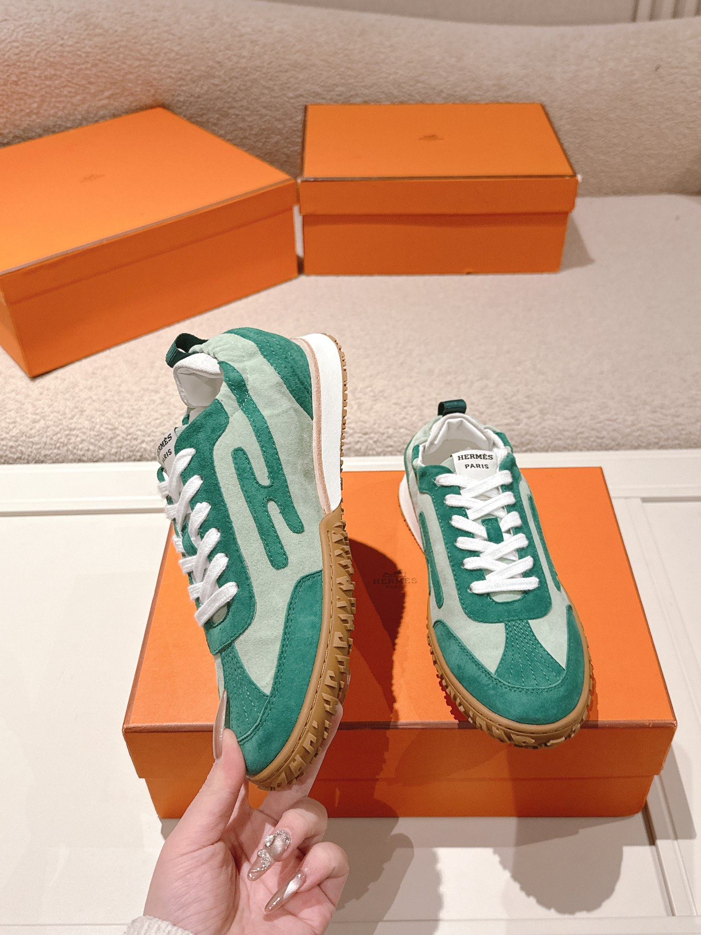Hermes Suede H Sneaker Green