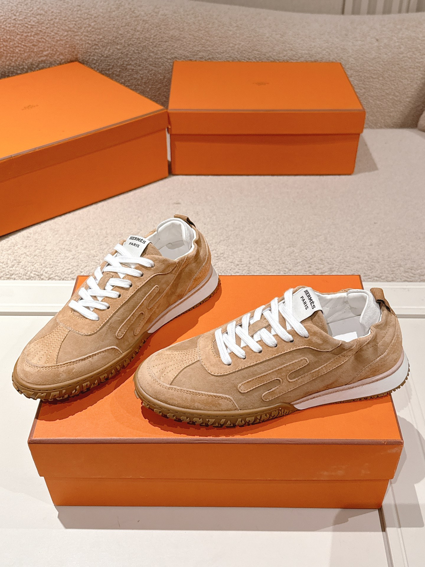 Hermes Suede H Sneakers Tan