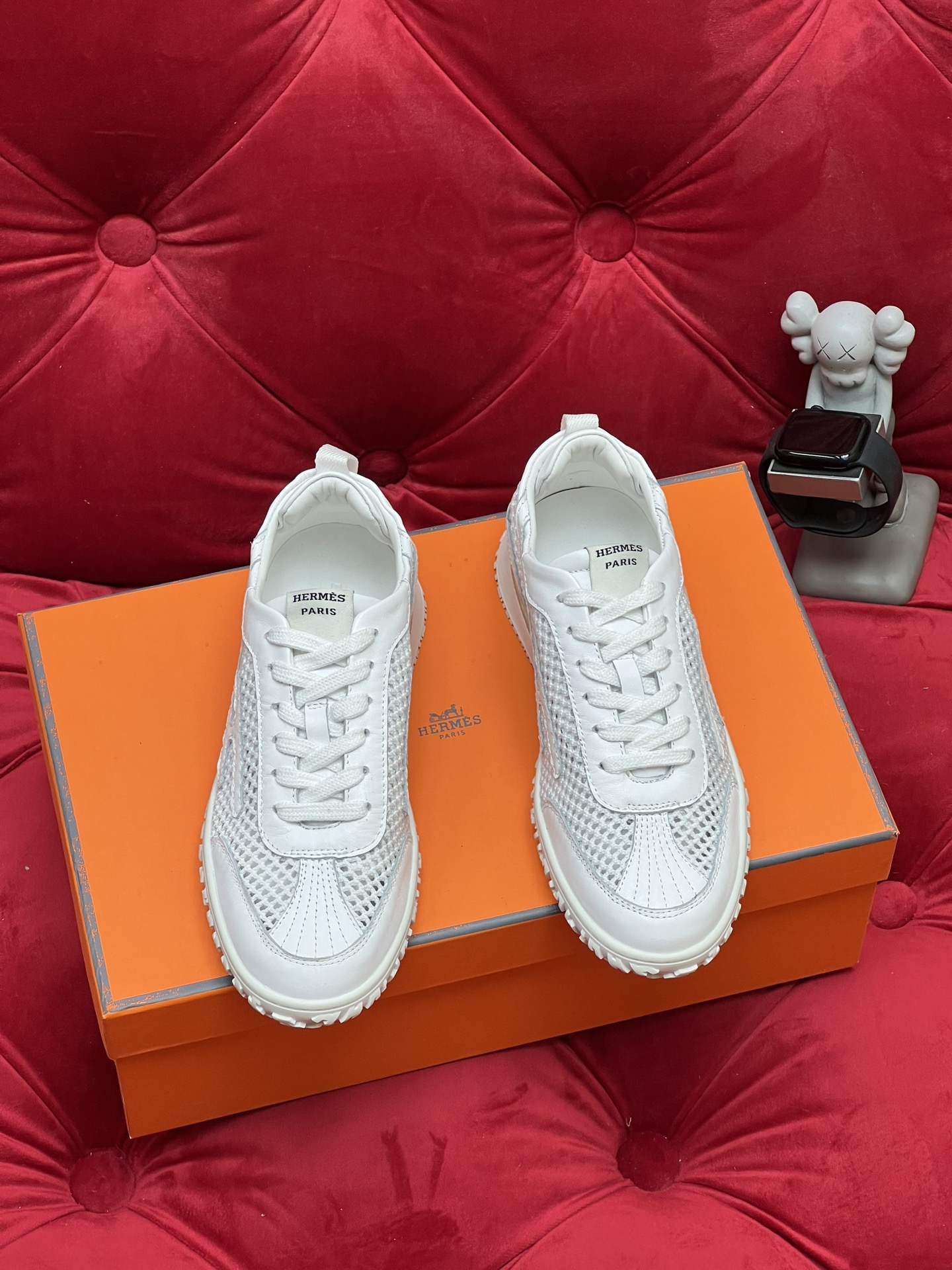 Hermes Jet Suede Mesh Sneakers White