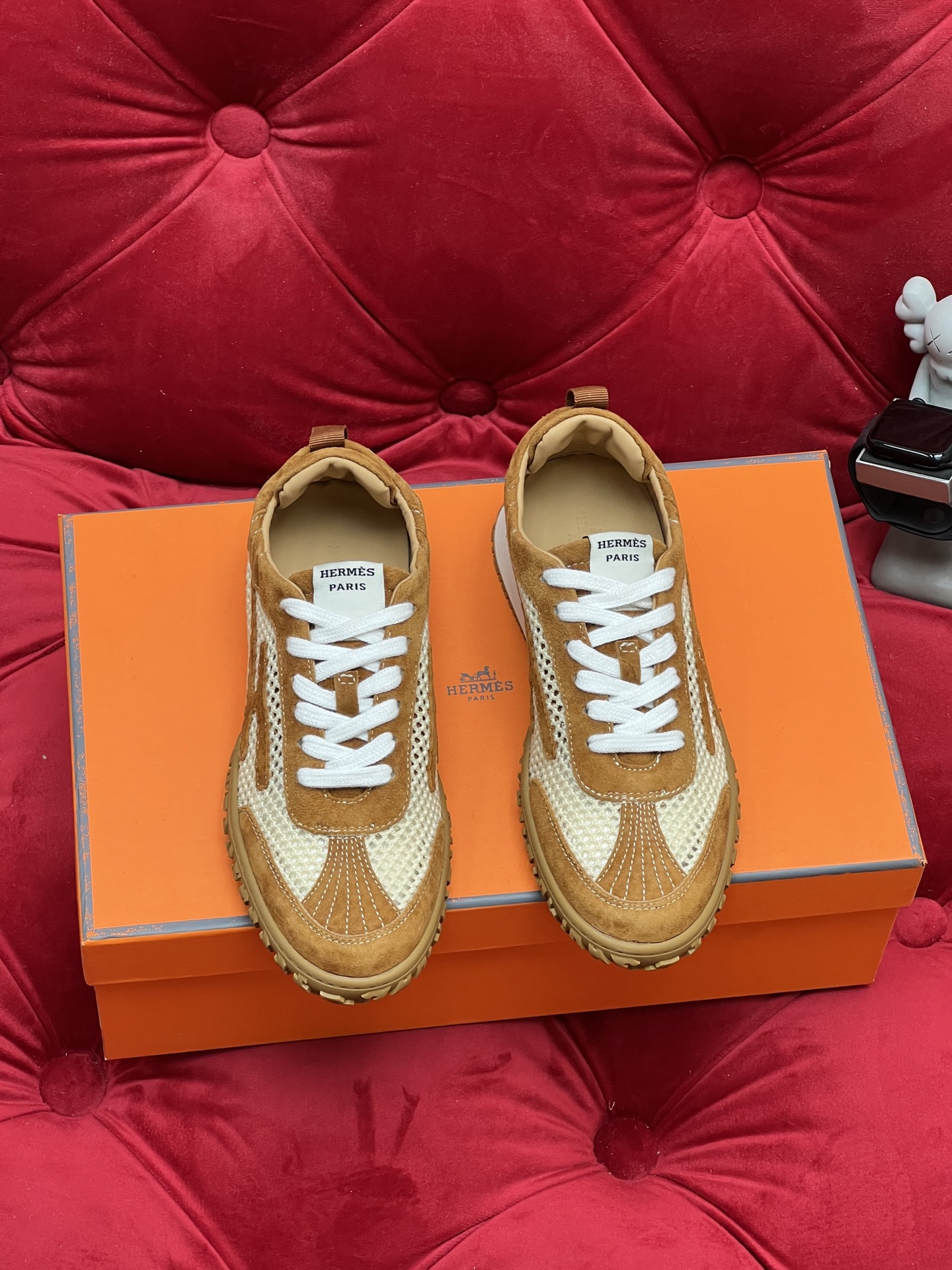 Hermes Jet Suede Mesh Sneakers Brown