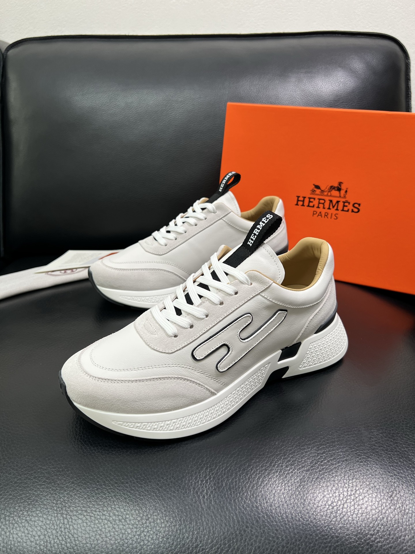 Hermes Leather Low-Top Sneakers White