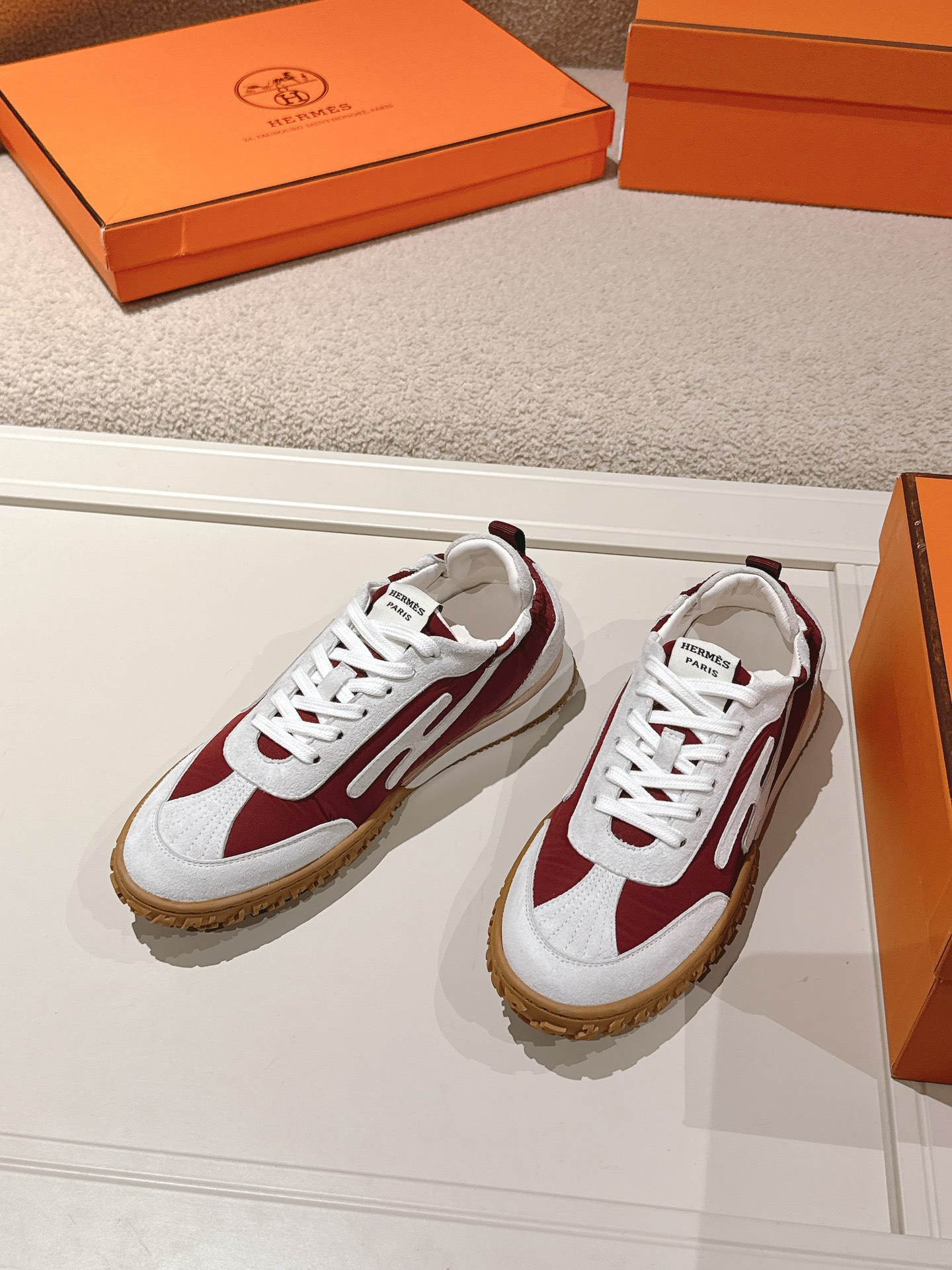 Hermes Suede H-Detail Sneakers Red/White