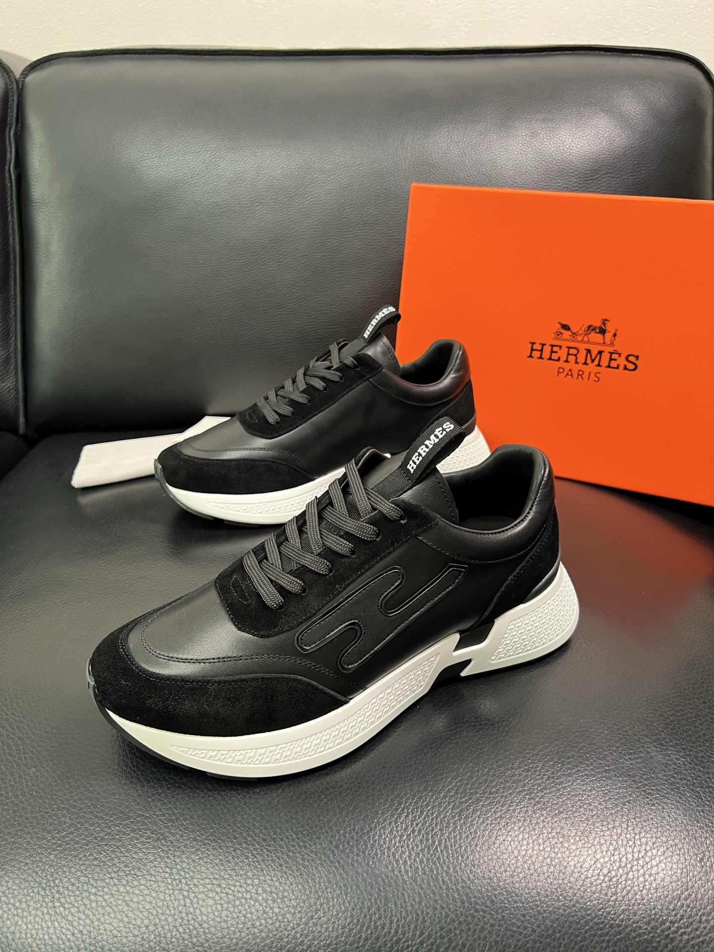 Hermes Leather Low-Top Sneakers Black