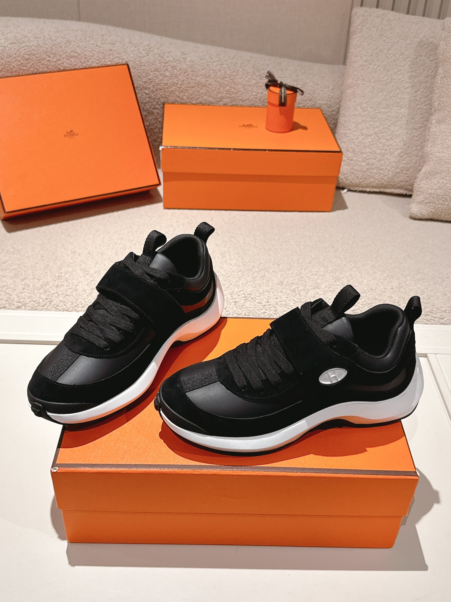 Hermes Calfskin Sport Sneakers Black
