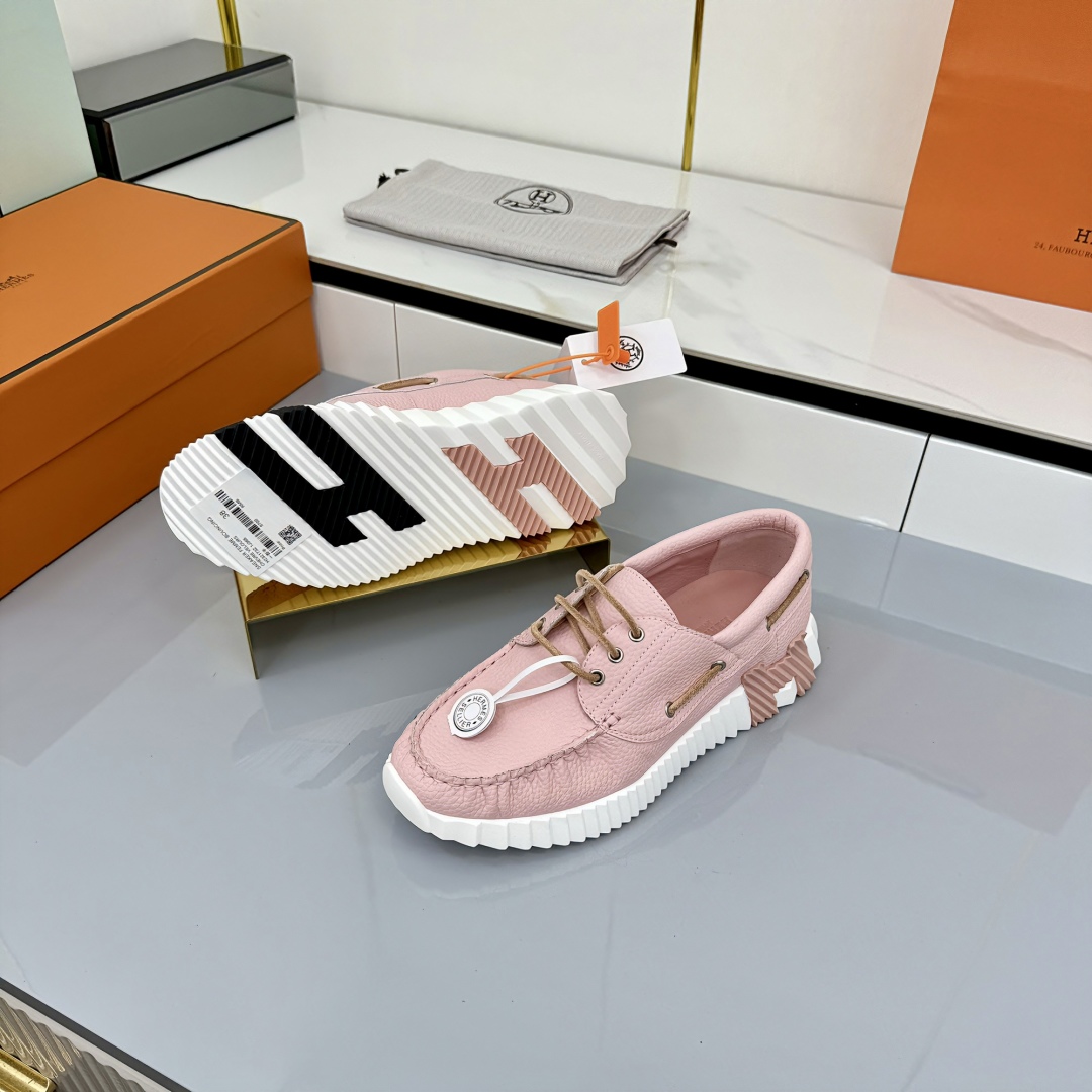 Hermes Loosneaker Leather Casual Sneakers Pink