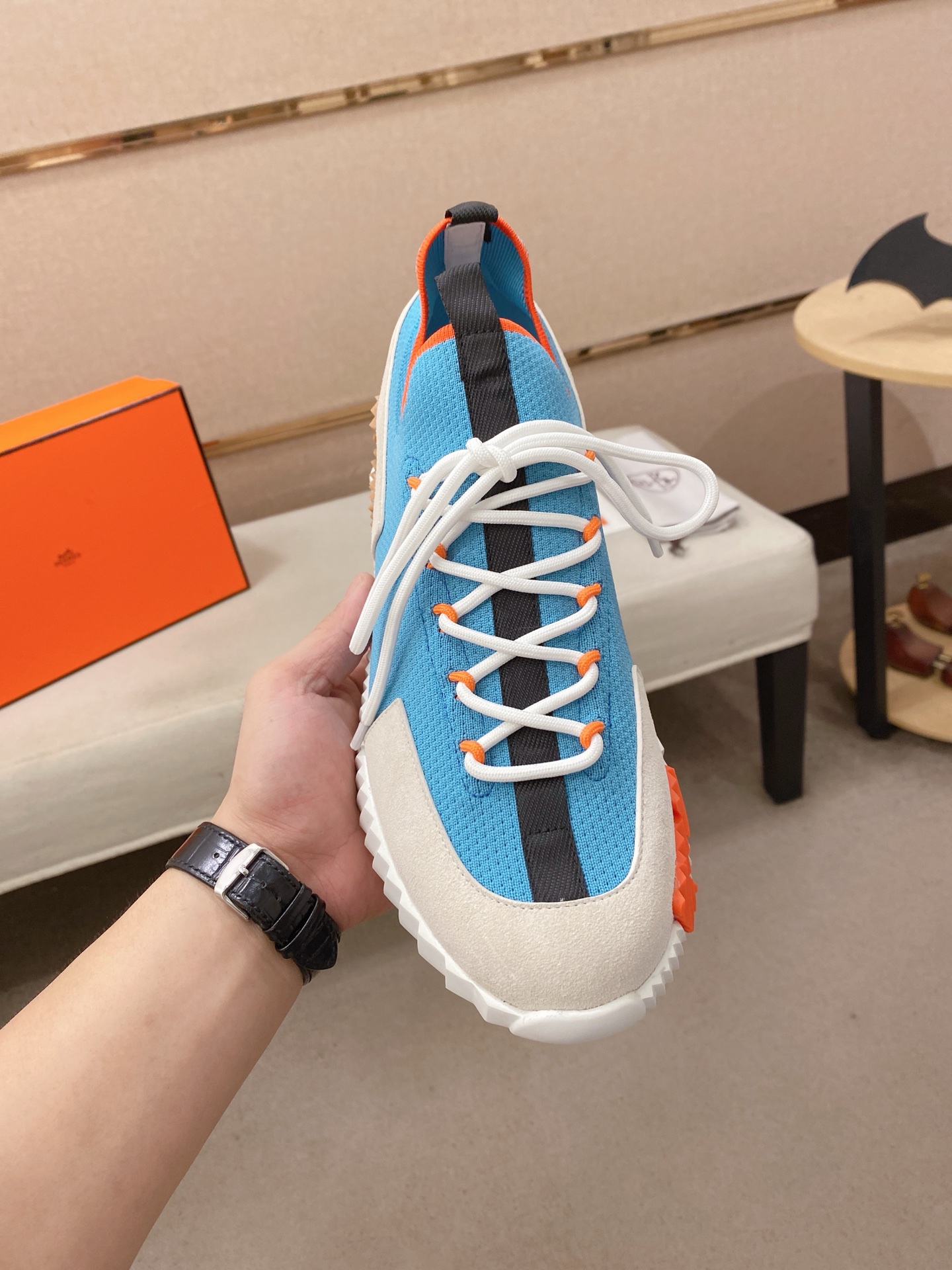 Hermes Knit Low-Top Sneakers Blue