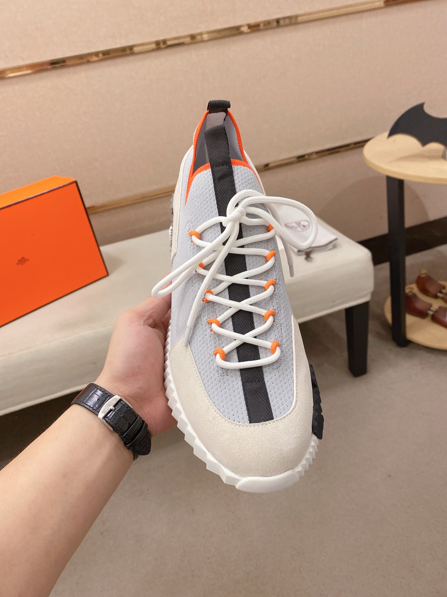 Hermes Tech Knit Sneakers Grey