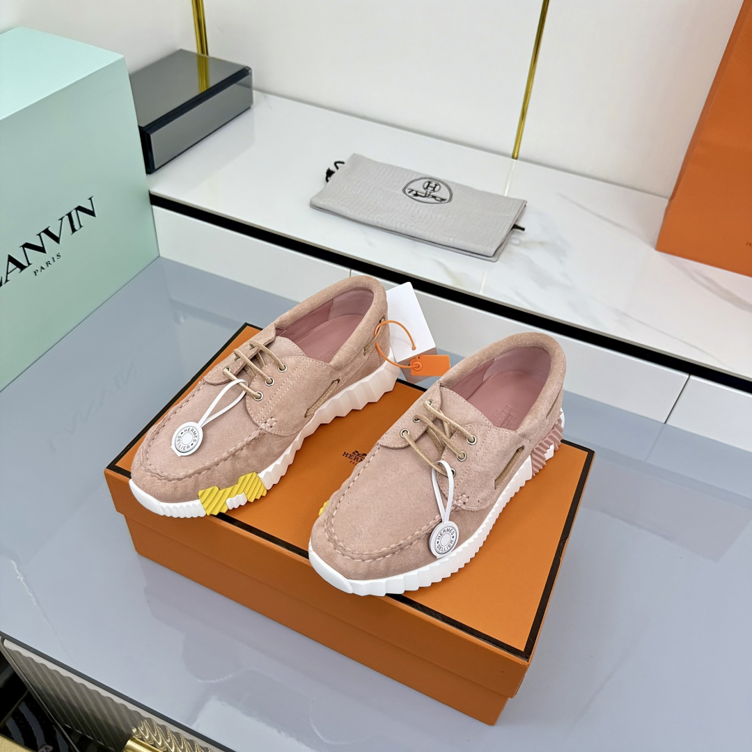 Hermes Loosneaker Suede Leather Sneakers Pink