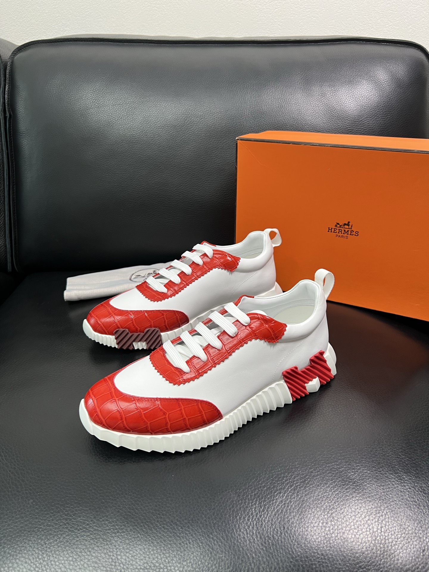 Hermes Leather Chunky Sneakers Red/White