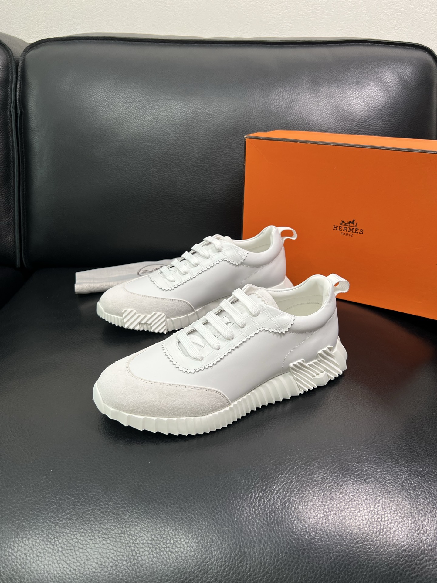 Hermes Leather Low-Top Sneakers White