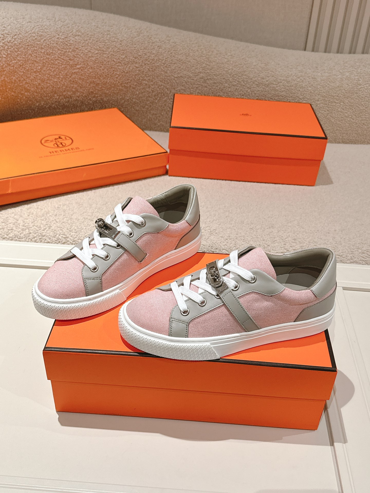 Hermes Kelly Buckle Sneakers Pink