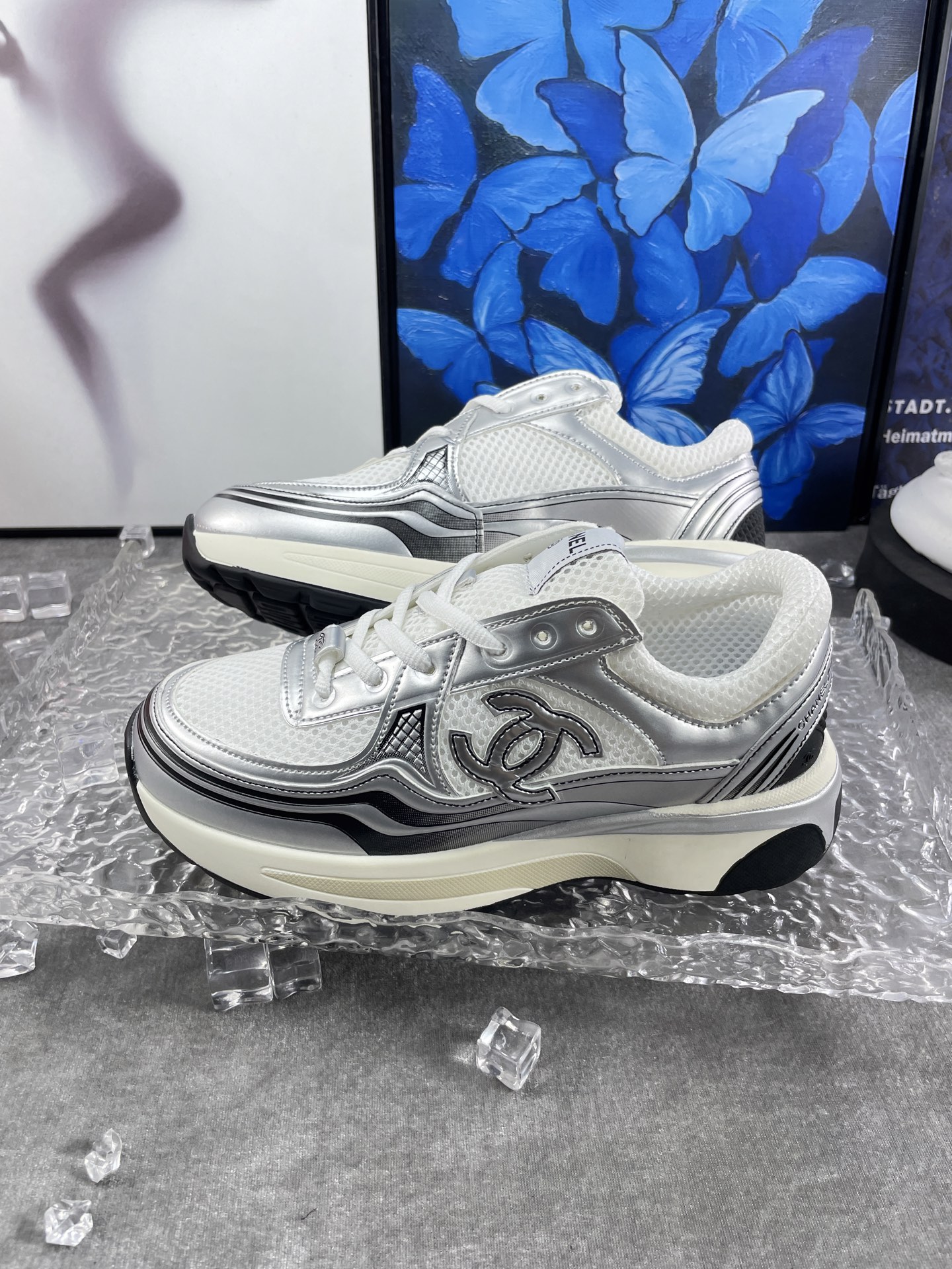 Chanel 8811 Chunky Mesh Sneakers Silver