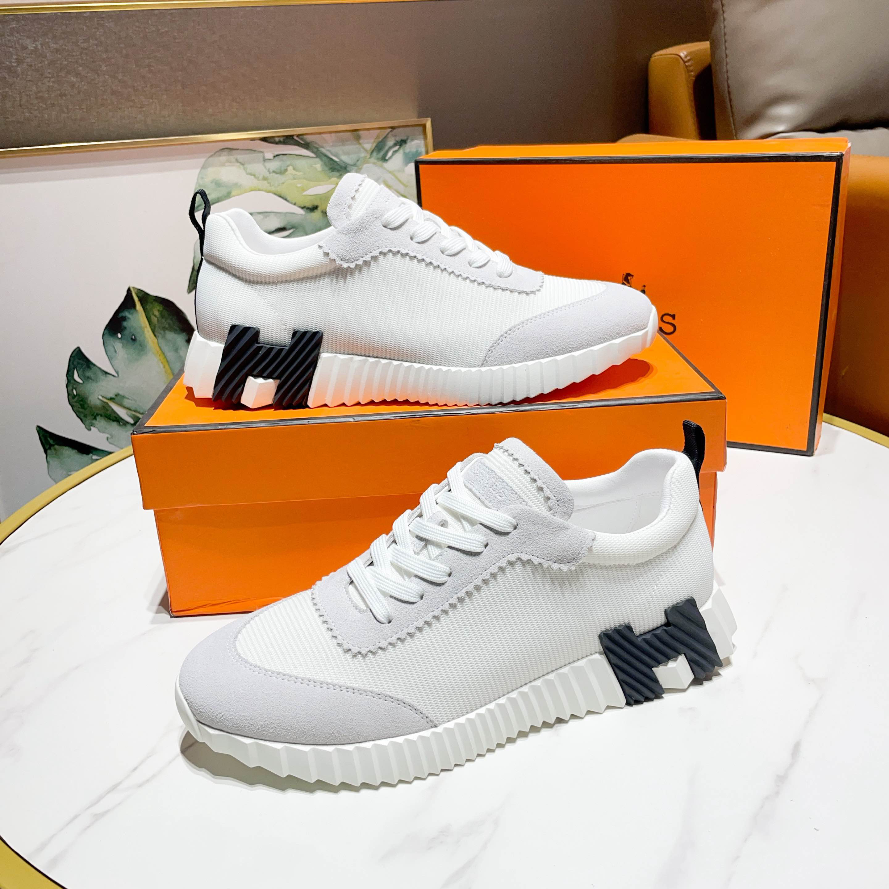Hermes H Logo Chunky Sneakers White