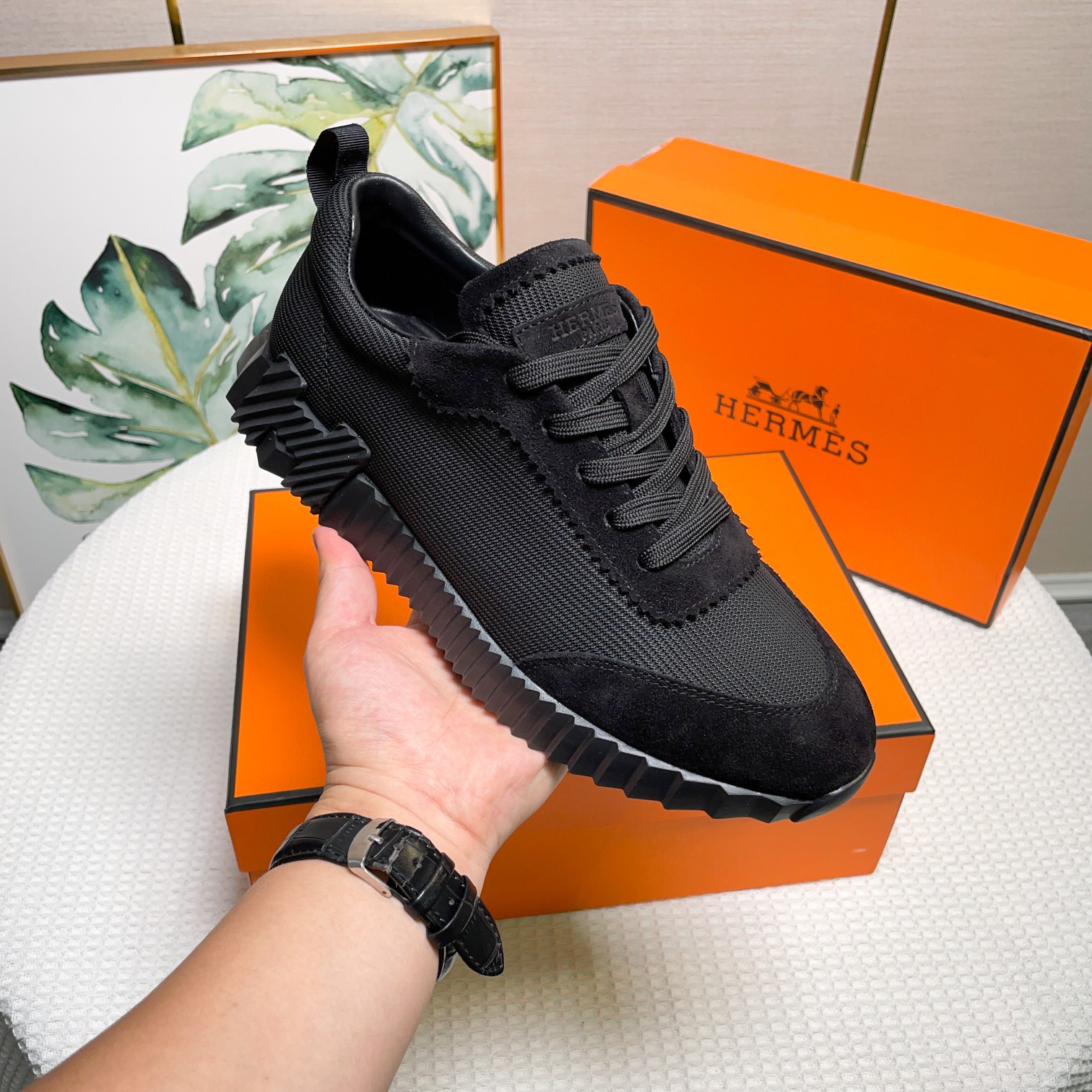 Hermes Canvas Suede H Sneaker Black