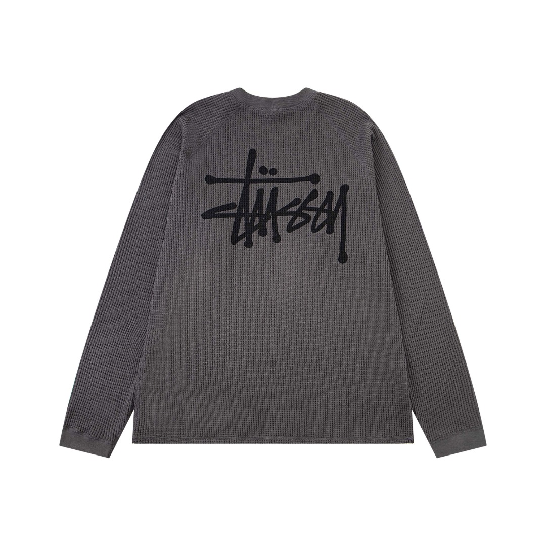 Stussy Waffle Raglan Logo Tee Dark Grey