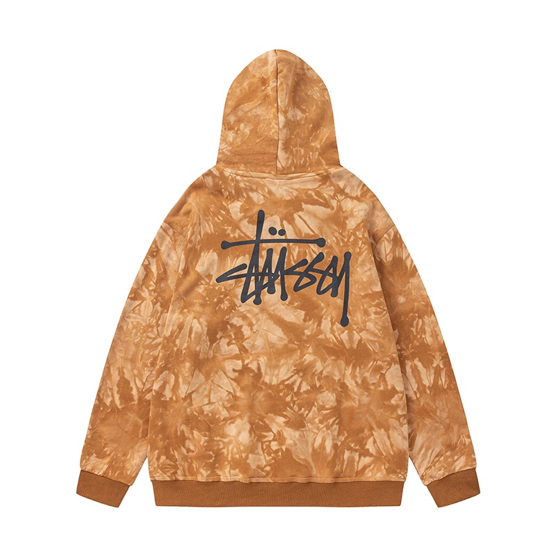 Stussy Tie-Dye Logo Pullover Hoodie Brown
