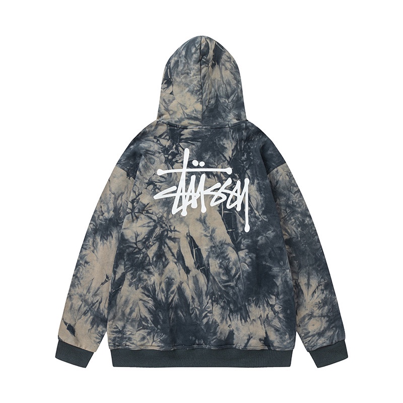 Stussy Tie-Dye Logo Hoodie Gray-Blue