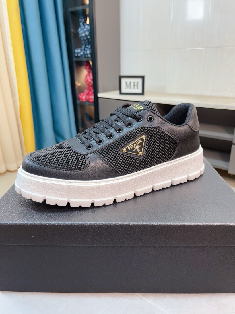 Prada Mesh Leather Sneakers Black