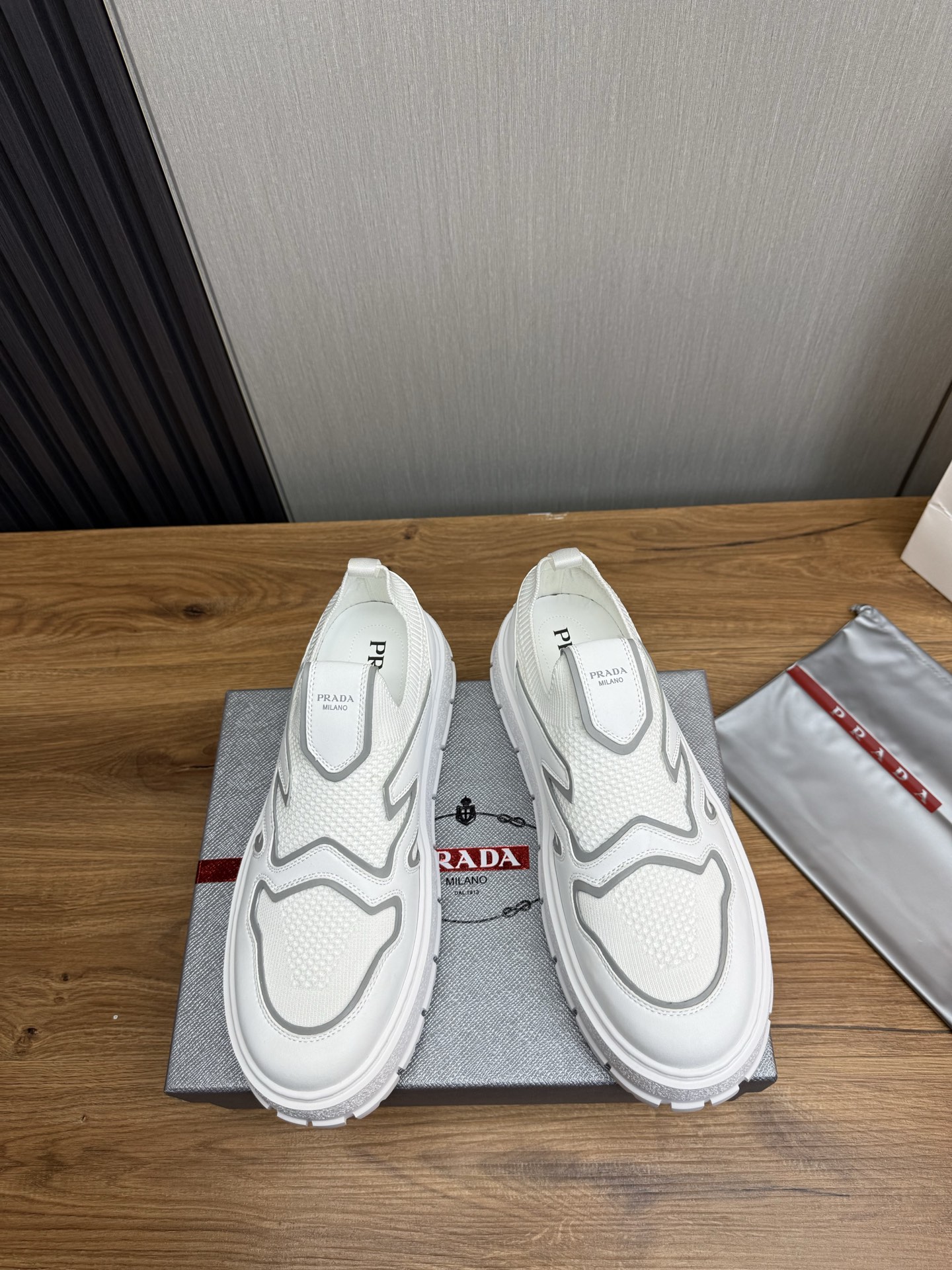 Prada Milano Mesh Slip-On Sneakers White
