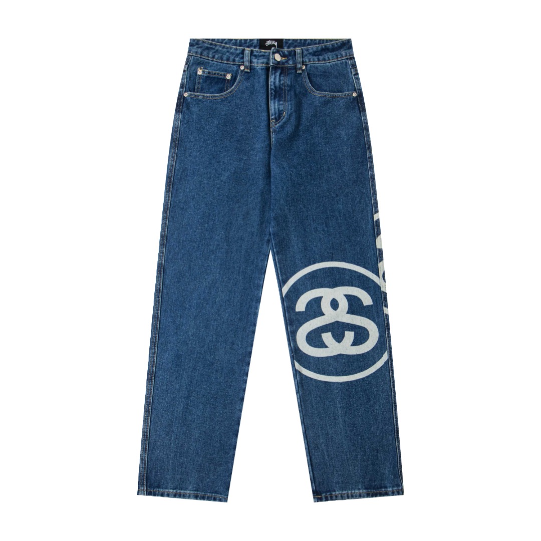 Stussy SS25 Logo Print Jeans Blue