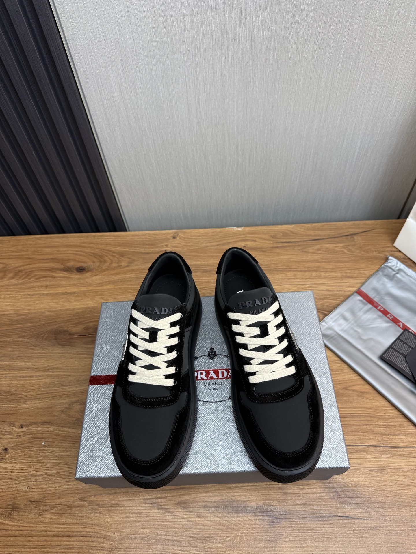 Prada Suede Leather Low-Top Sneakers Black