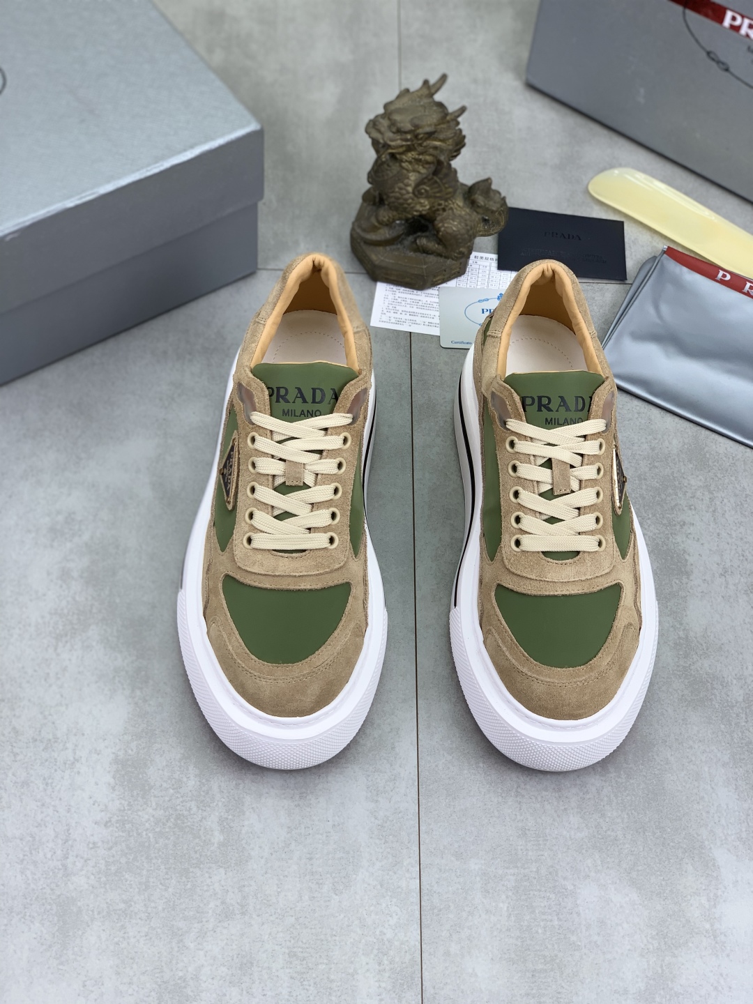 Prada Leather Suede Sneakers Multicolor