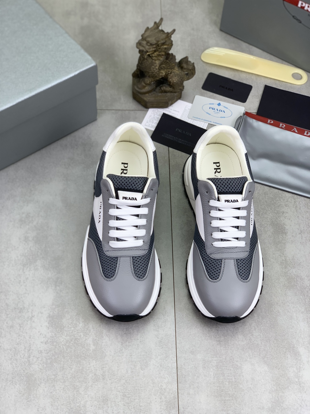 Prada Calfskin Mesh Sneakers Grey