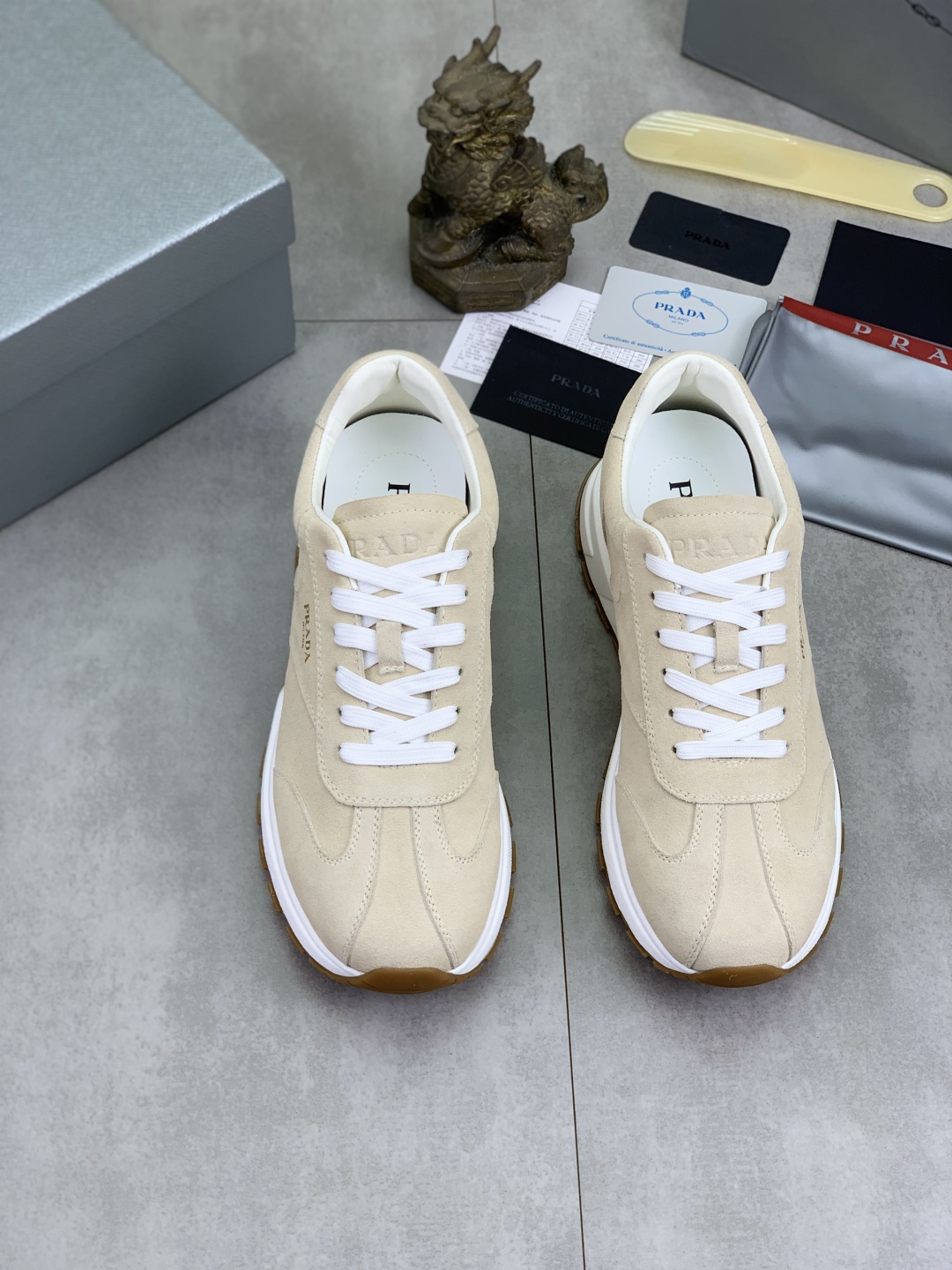 Prada Suede Calfskin Sneakers Beige