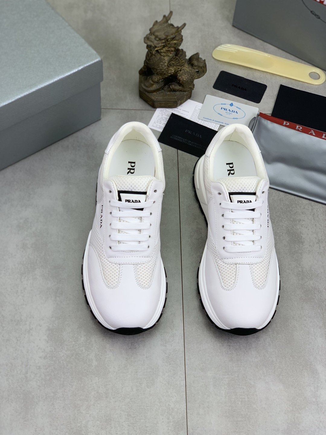 Prada Calf Leather Mesh Runner Sneakers White