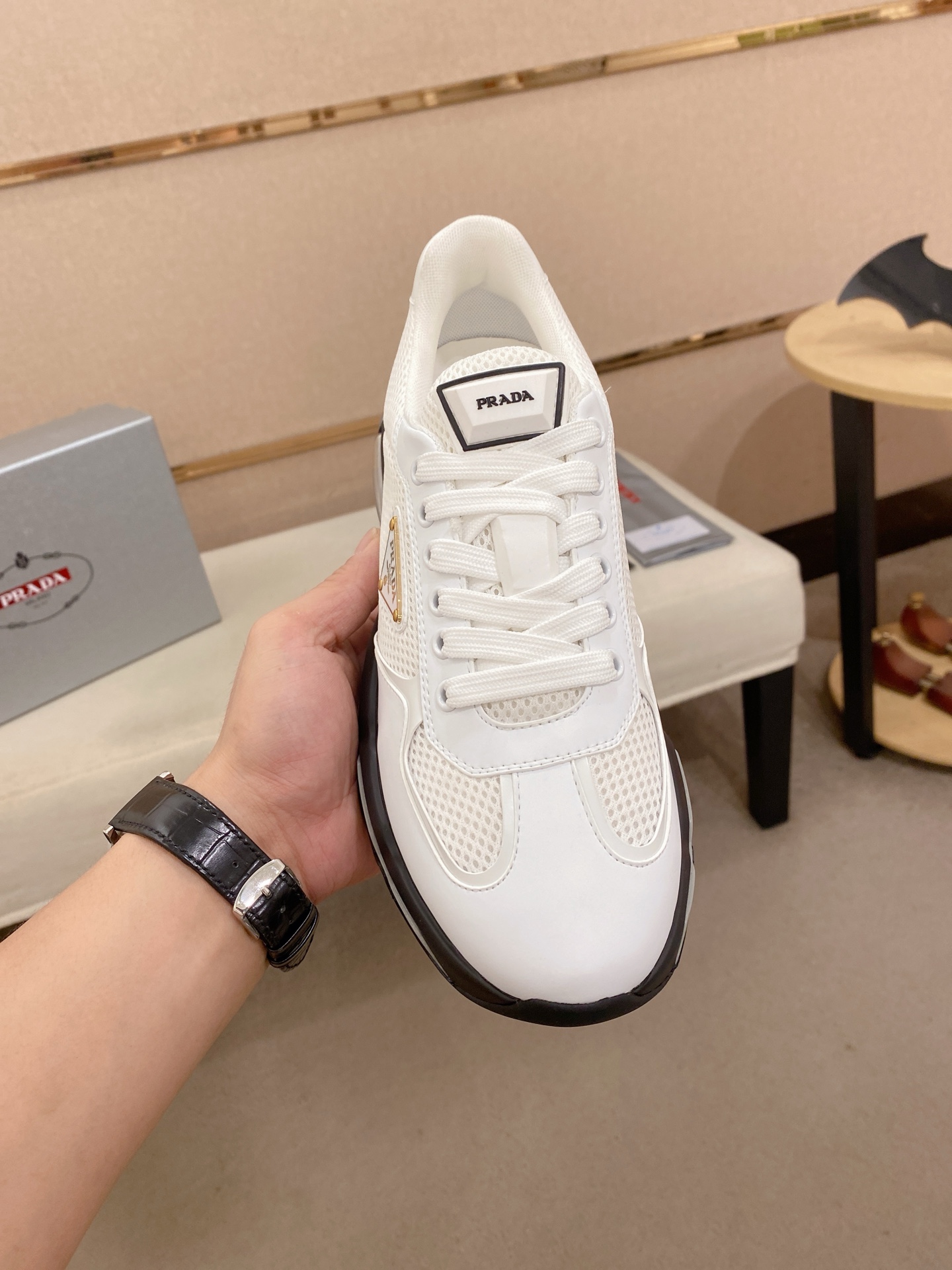 Prada Air-Cushion Mesh Sneakers White/Black