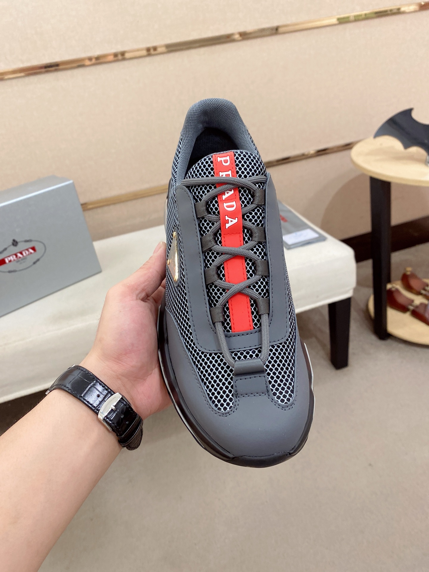 Prada Air Cushion Mesh Sneakers Gray/Red