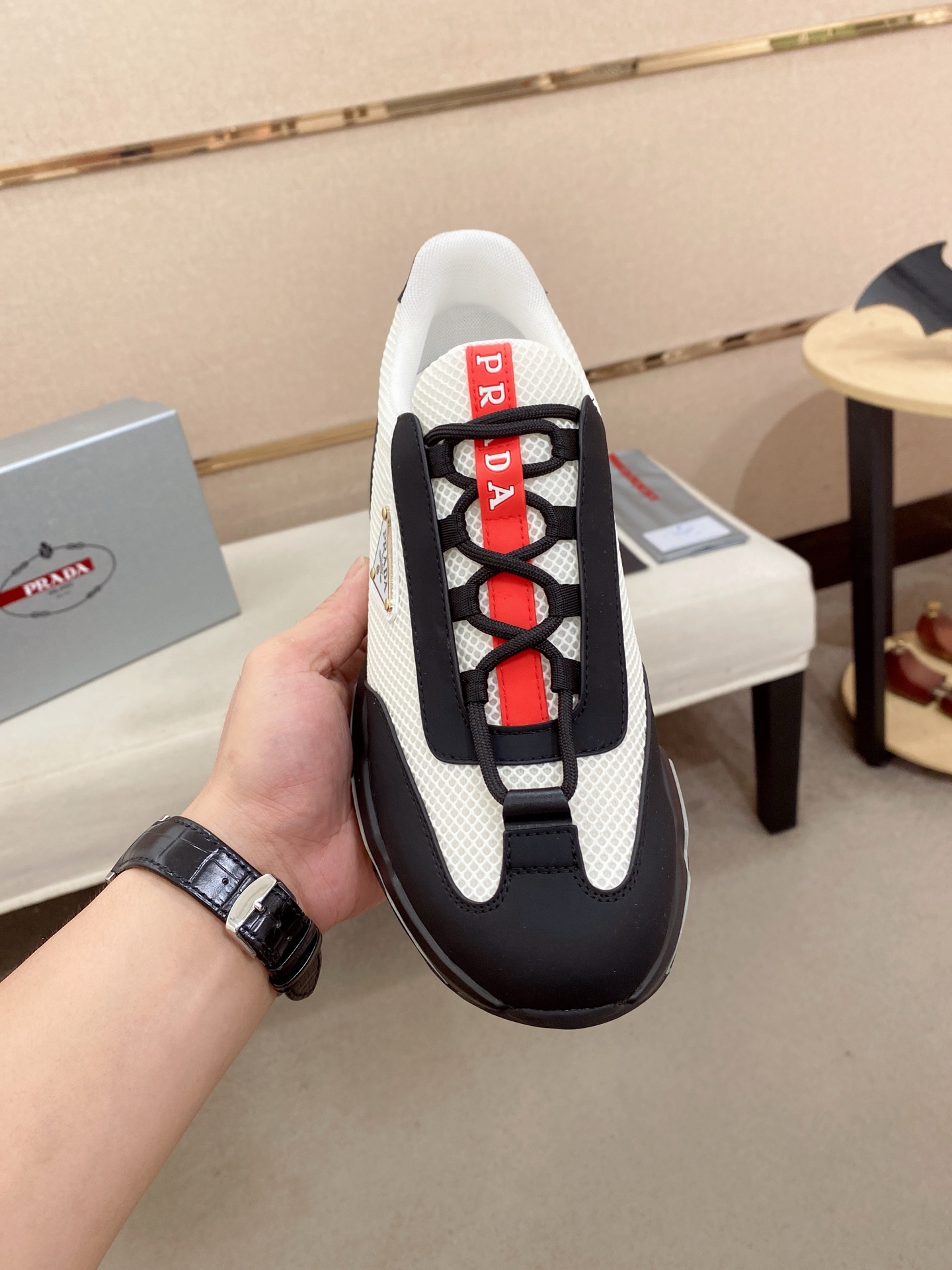Prada Air Cushion Mesh Sneakers Black/White
