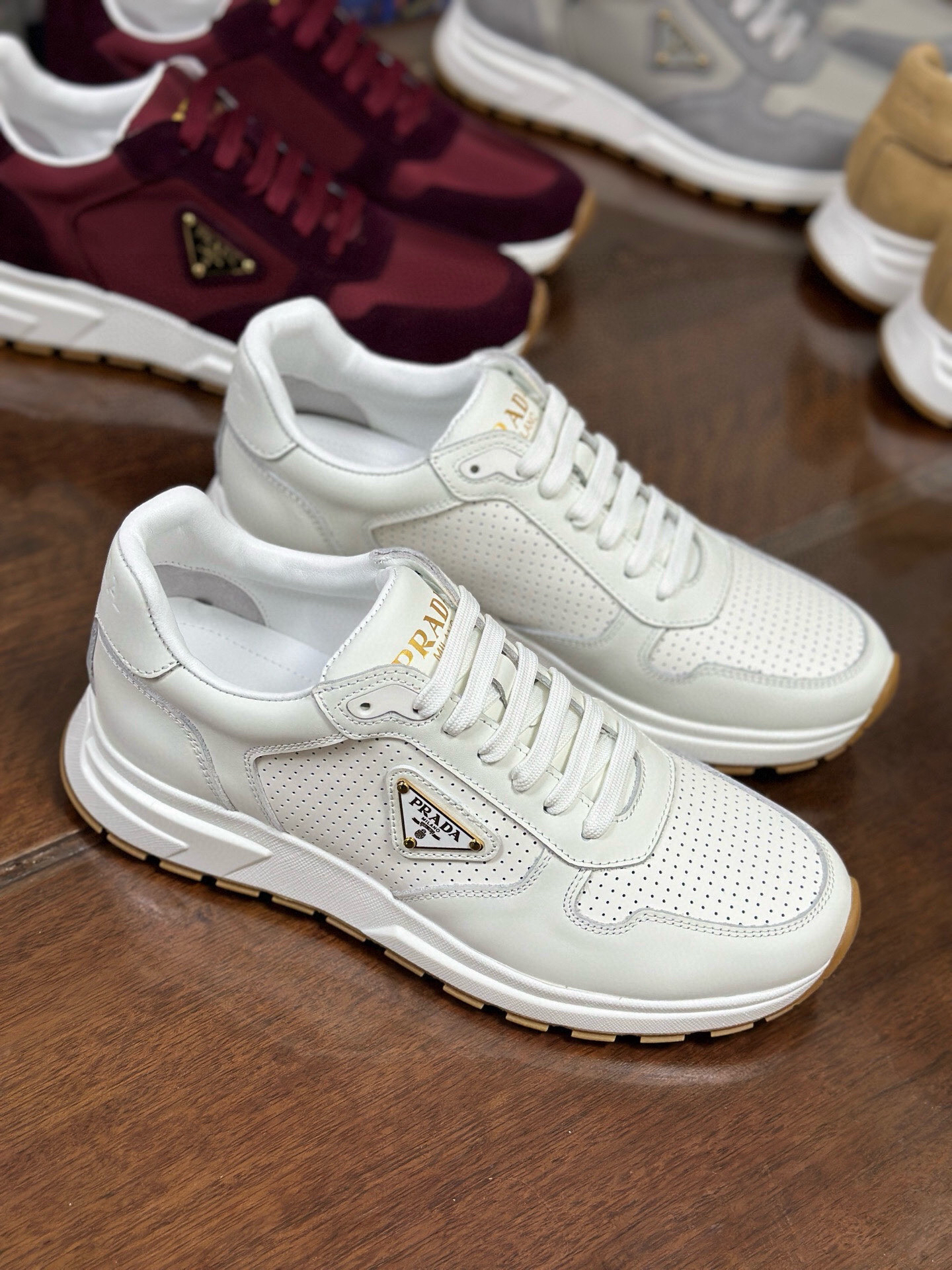 Prada Prax 2.0 Perforated Leather Sneakers White