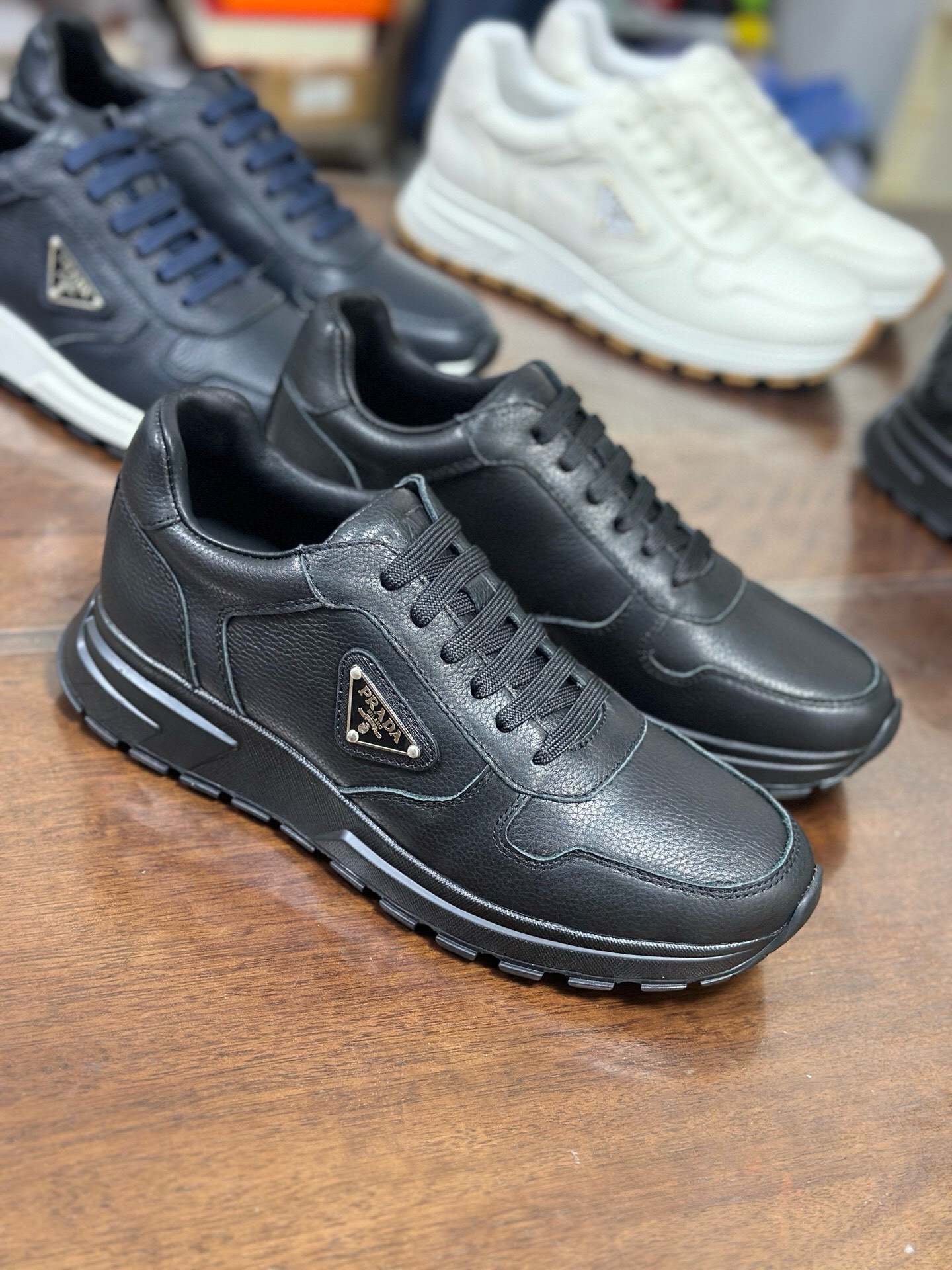 Prada Prax 2.0 Leather Sneakers Black