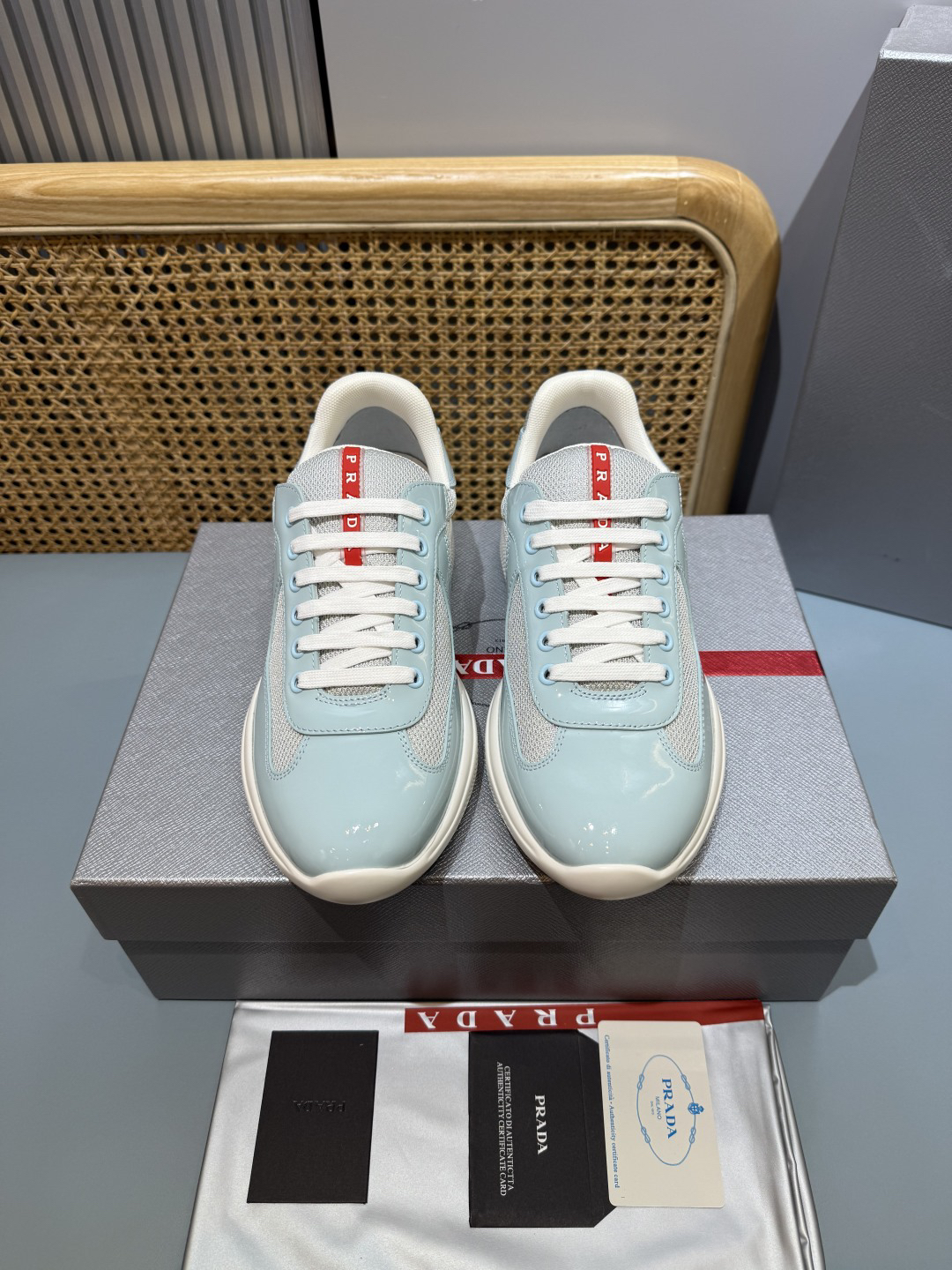 Prada Americas Cup Lace-Up Sneakers Light Blue