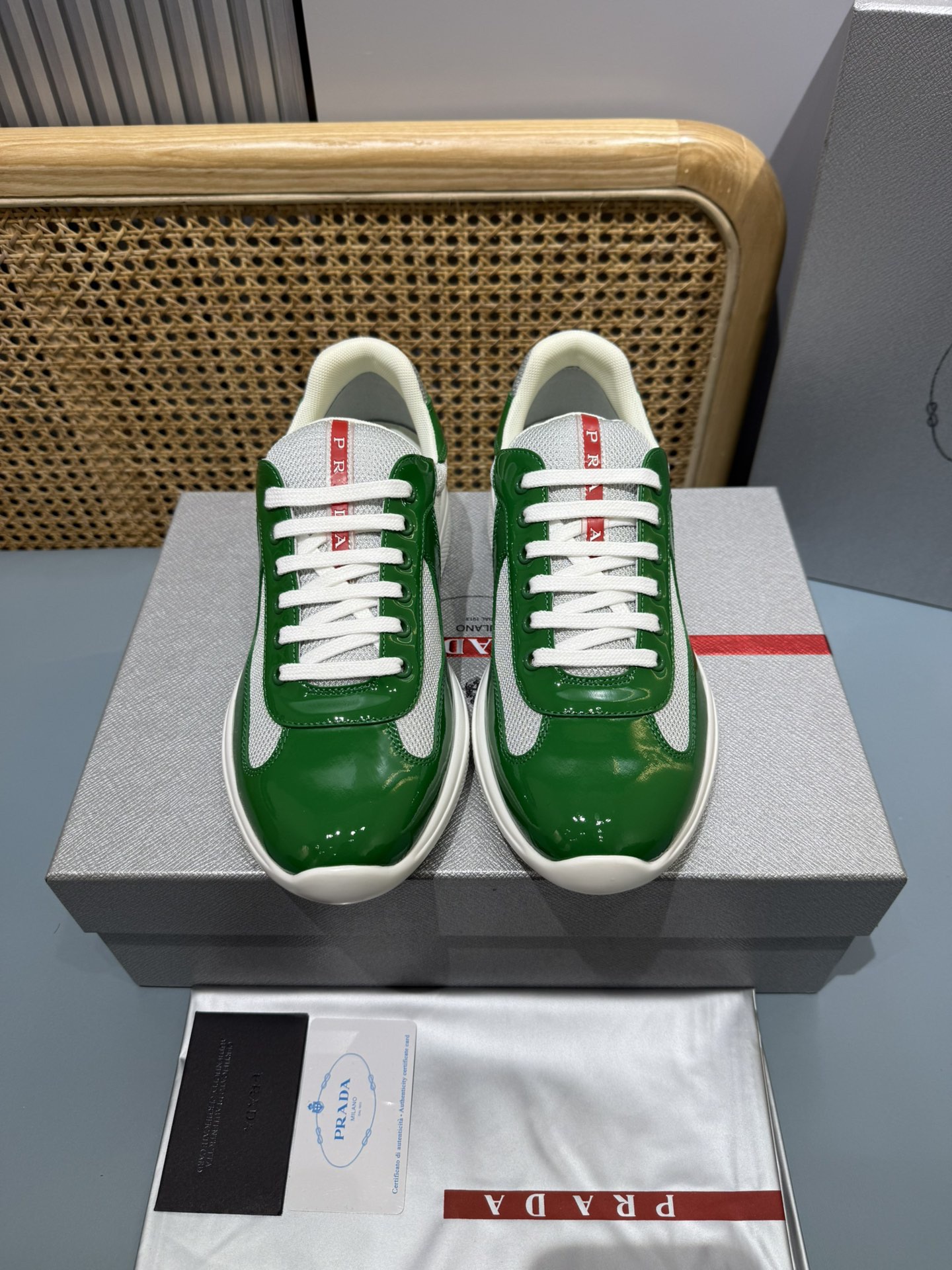 Prada Americas Cup Lace-Up Sneakers Green