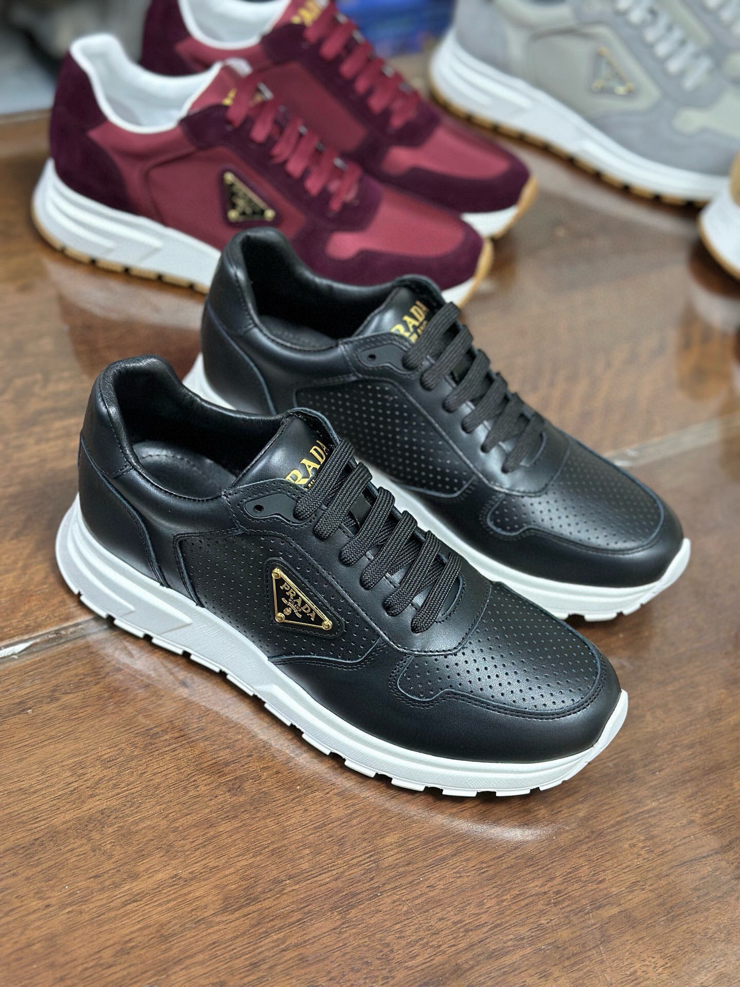 Prada Prax 2.0 Perforated Leather Sneakers Black