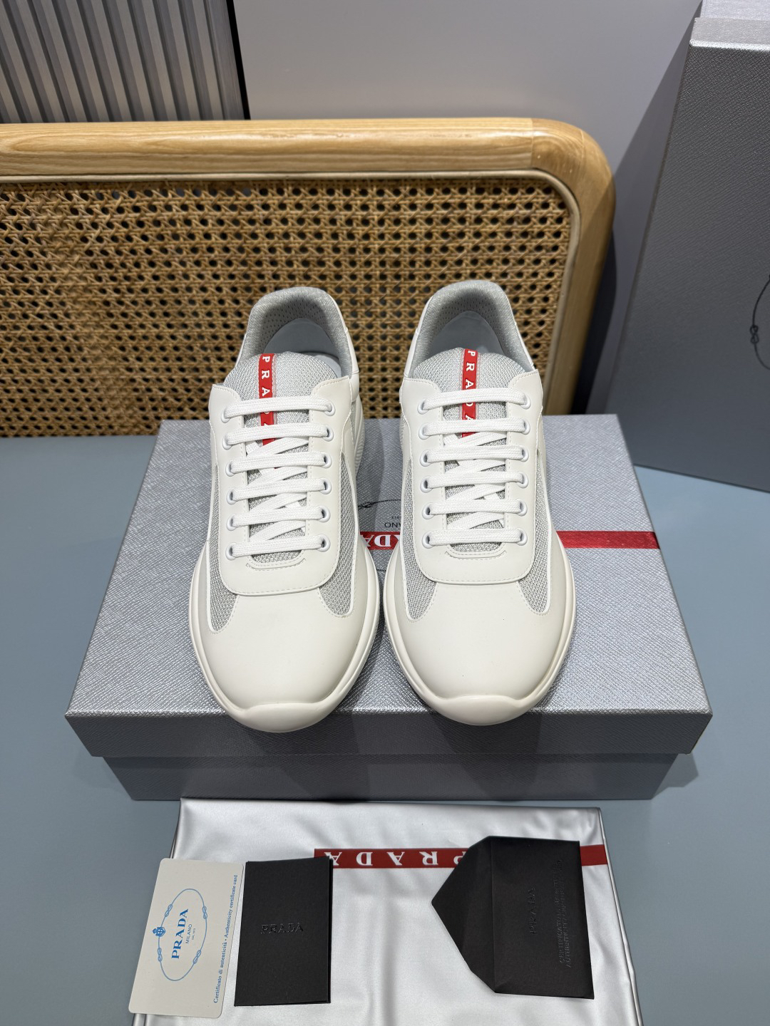 Prada Americas Cup Lace-Up Sneakers White