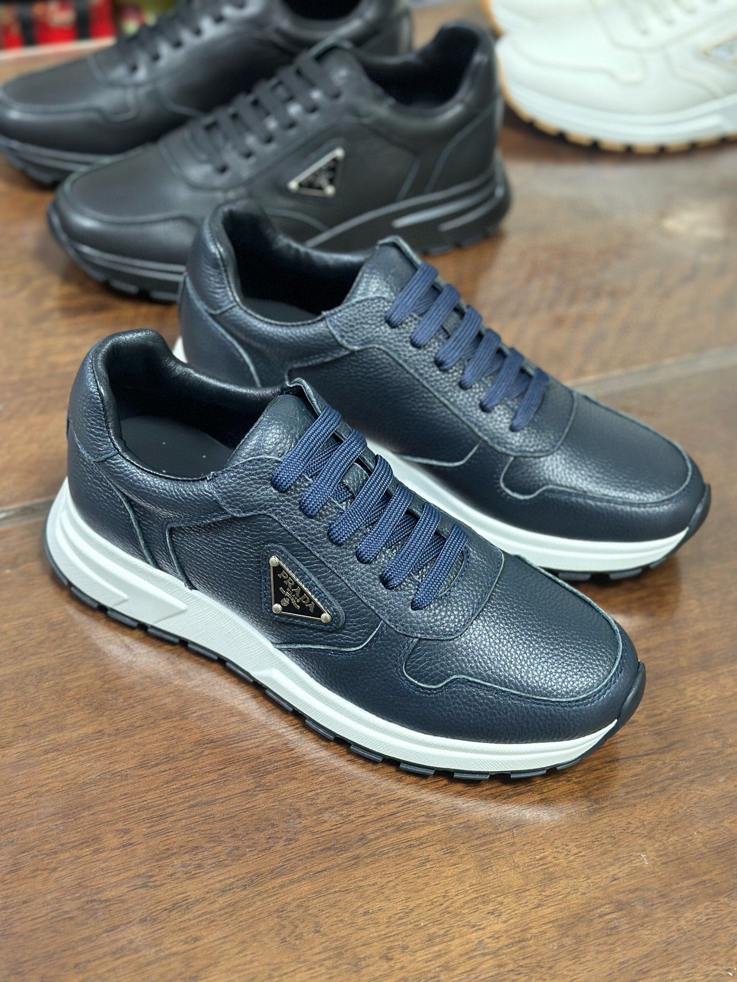 Prada Prax 2.0 Leather Sneakers Navy