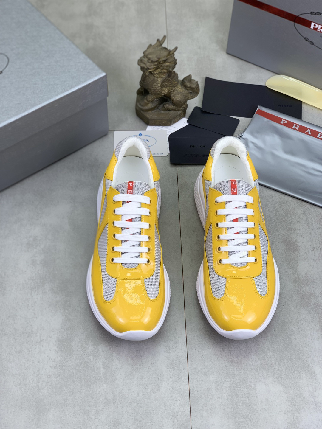 Prada Leather Mesh Sneakers Yellow