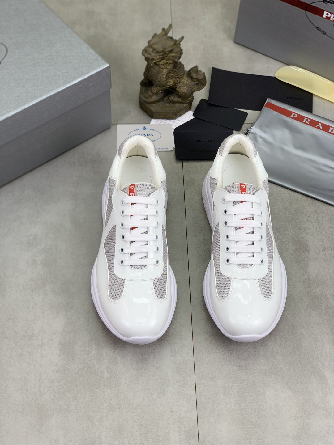 Prada Mesh Leather Sneakers White