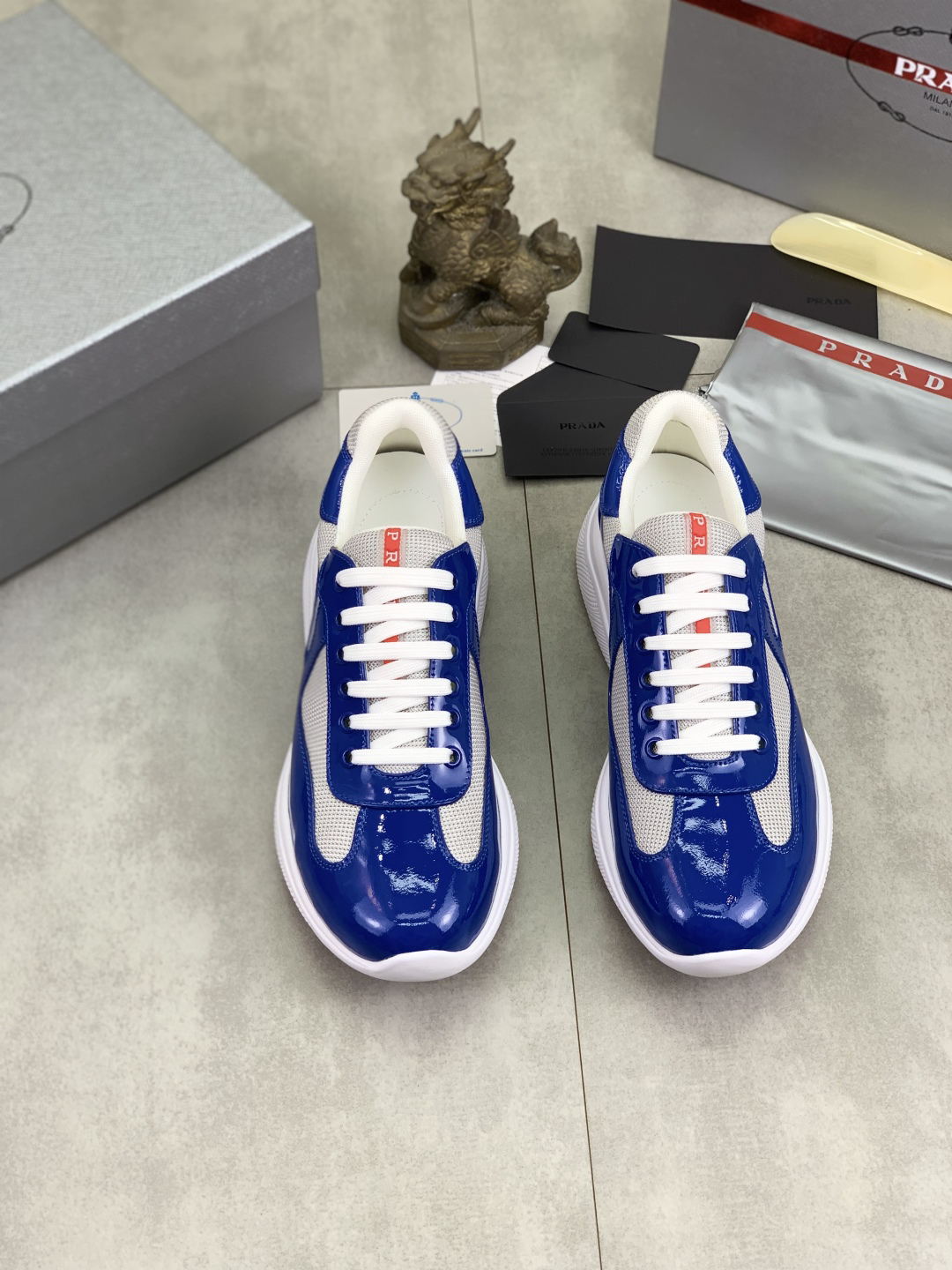 Prada Mesh Leather Sneakers Blue
