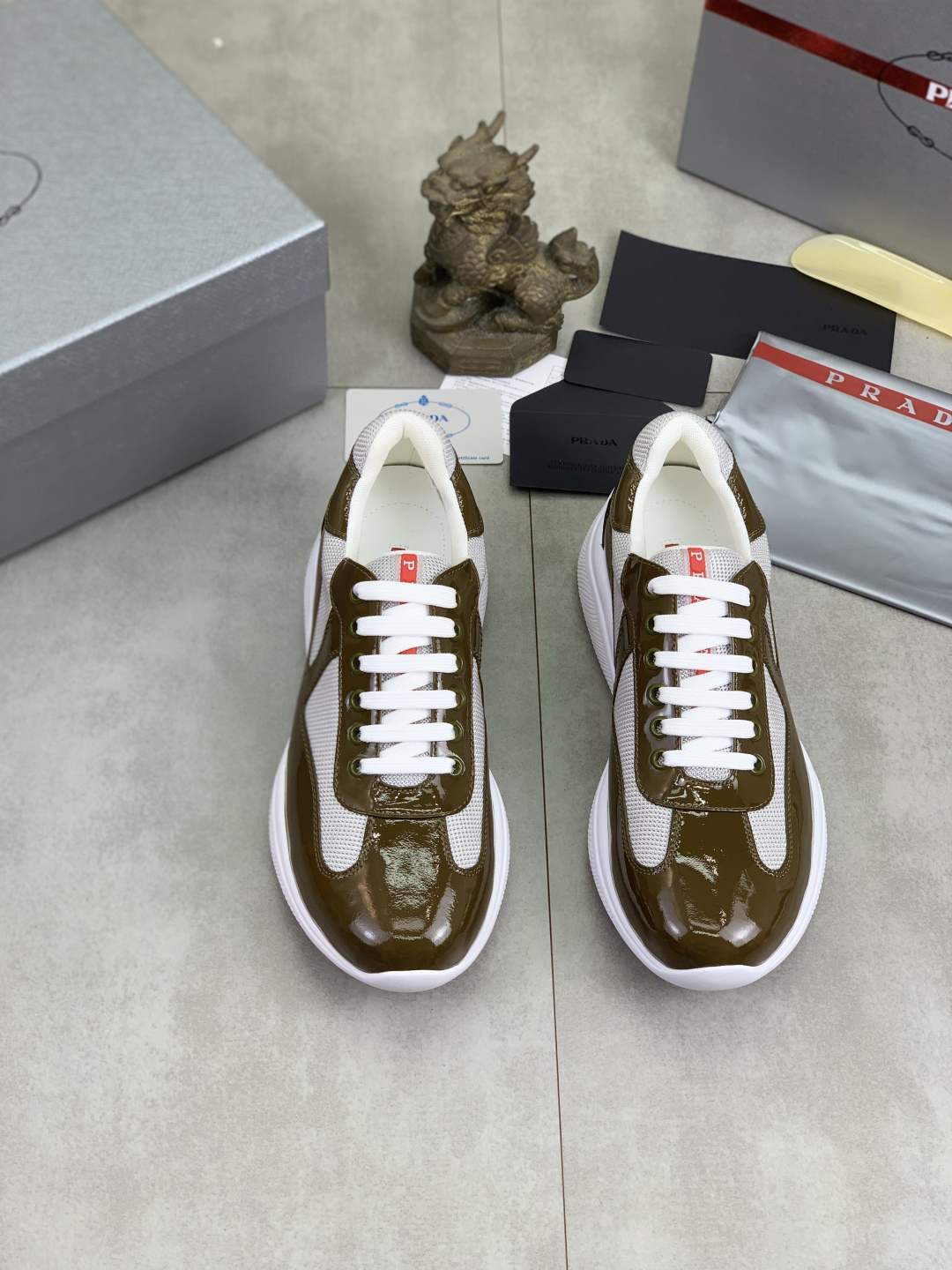 Prada Leather Mesh Sneakers Olive