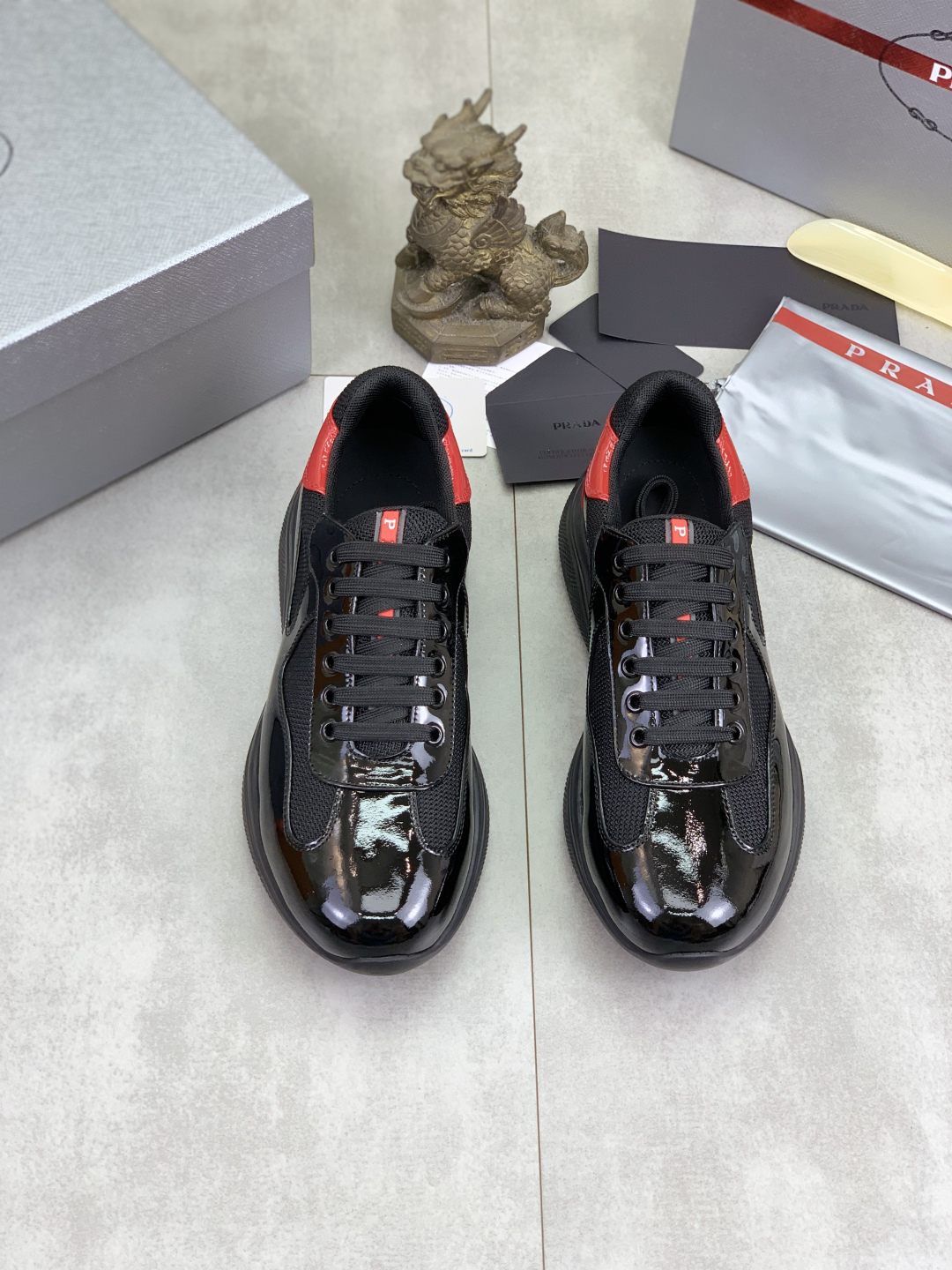 Prada Leather Mesh Sneakers Black/Red